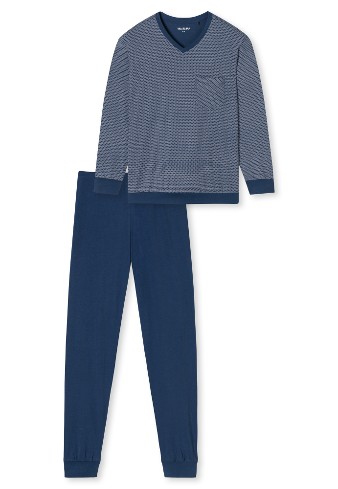 SCHIESSER Cotton Essentials Pyjama lang, heren pyjama set, blauw dessin