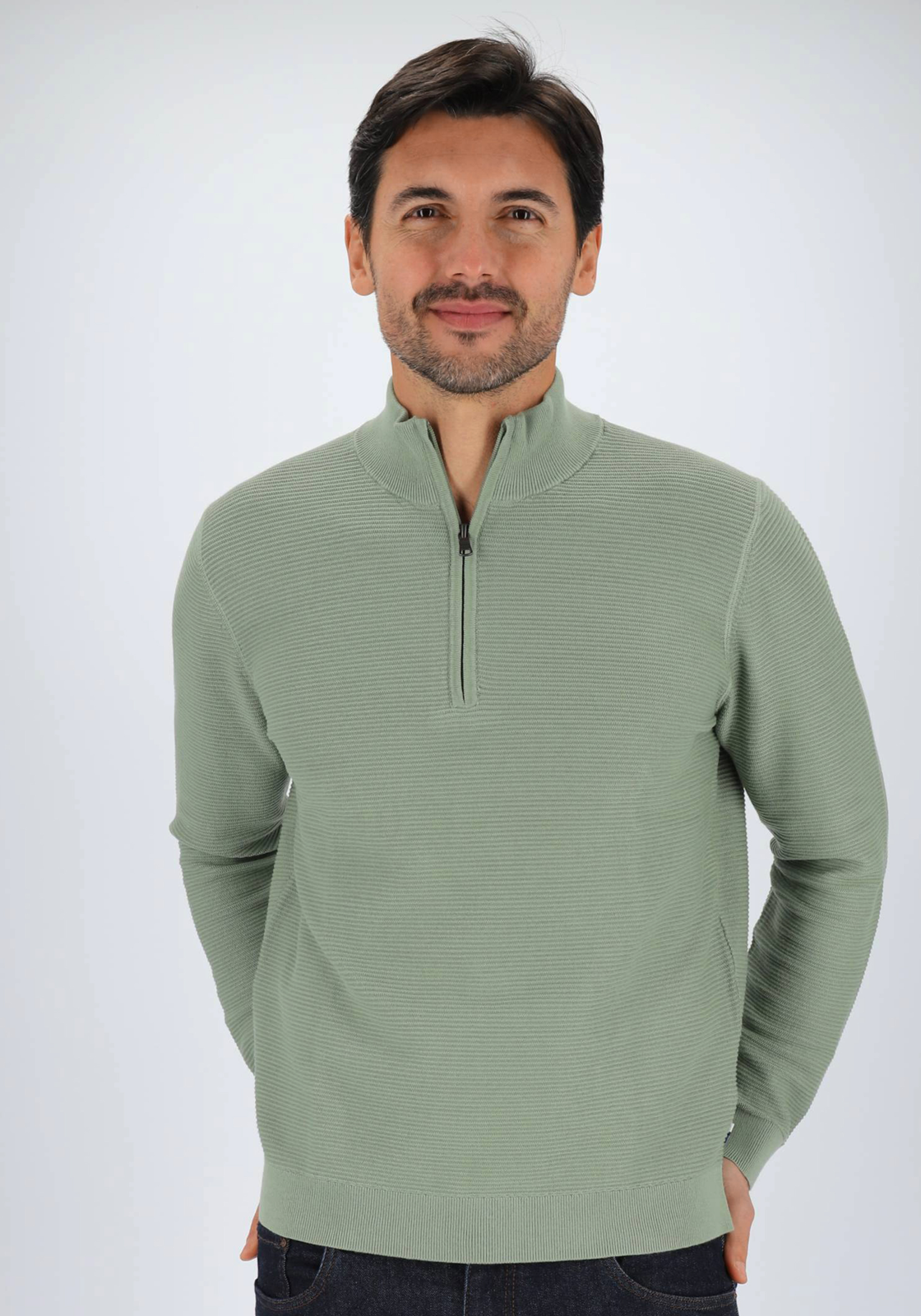 OLYMP modern fit schipperstrui katoen, structuur, korte rits, lichtgroen OLYMP modern fit schipperstrui katoen, structuur, korte rits, lichtgroen