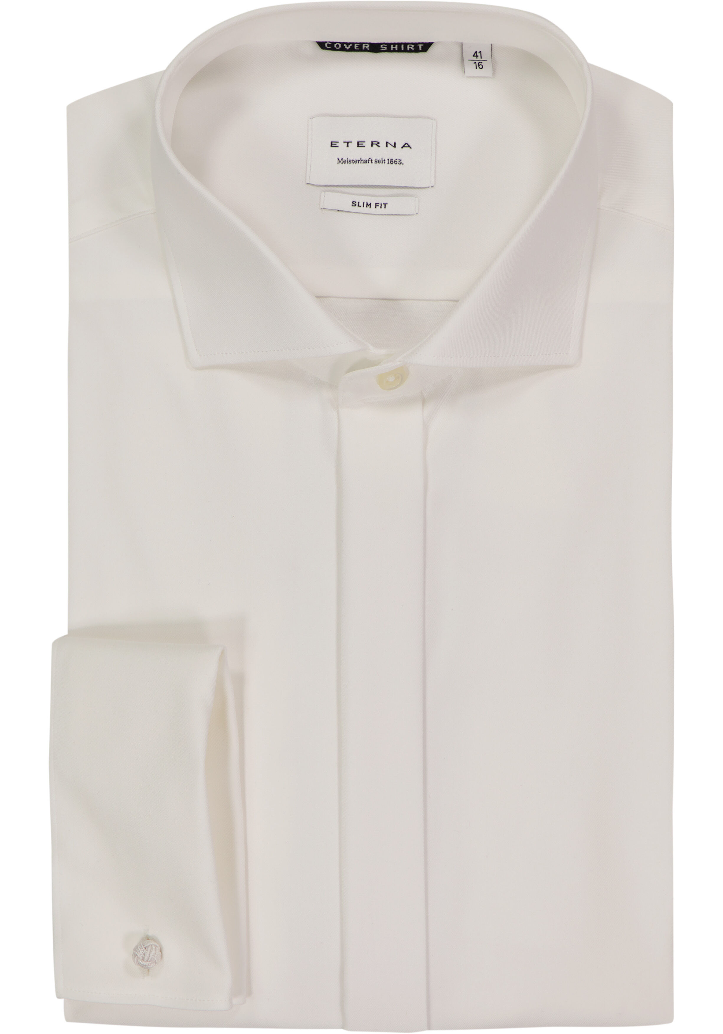 ETERNA slim fit smoking overhemd, mouwlengte 7, twill met dubbele manchet, ecru