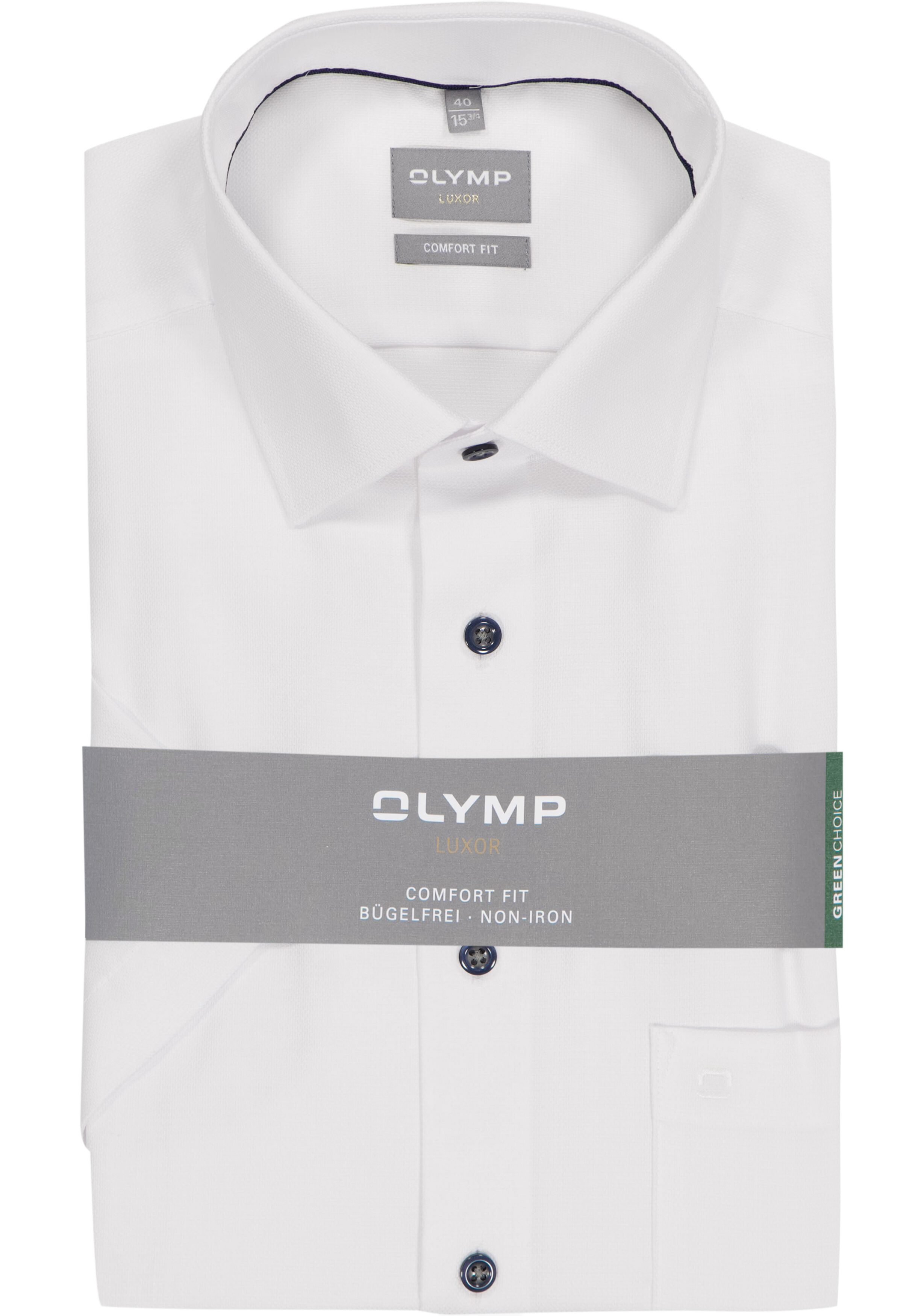 OLYMP Luxor comfort fit overhemd, korte mouw, structuur, wit