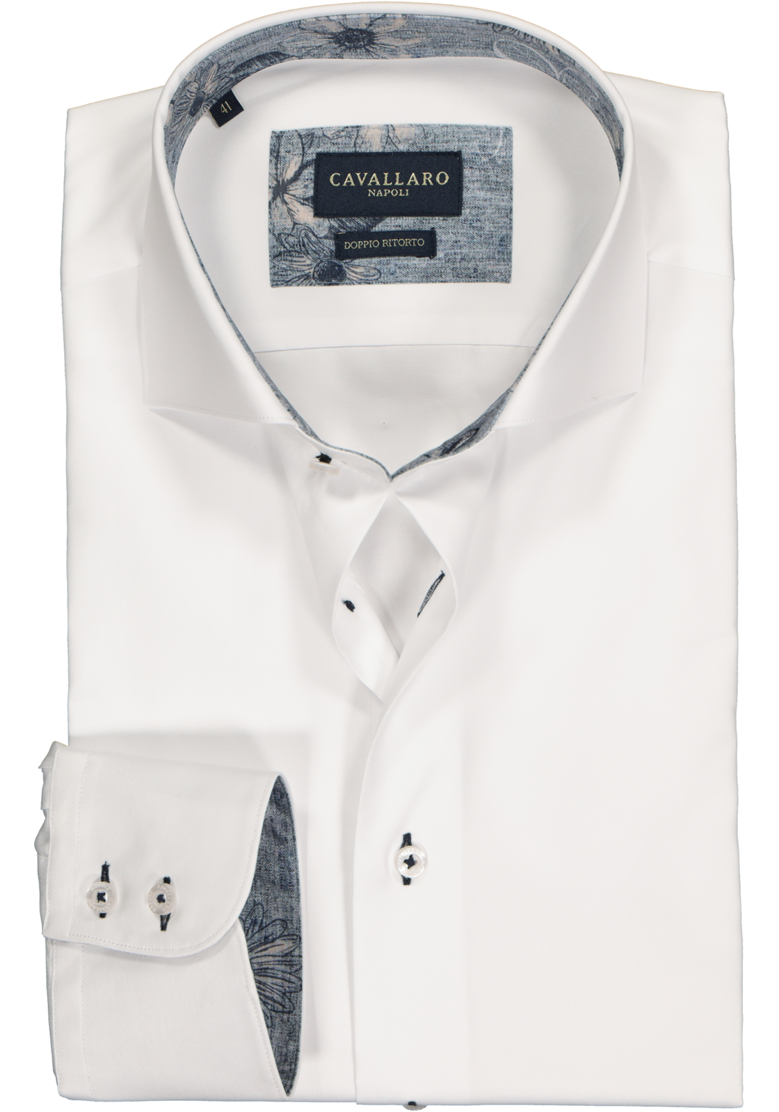 1-8719939902683_cavallaro_overhemd__HR Cavallaro Napoli Barnardo slim fit overhemd, twill, wit