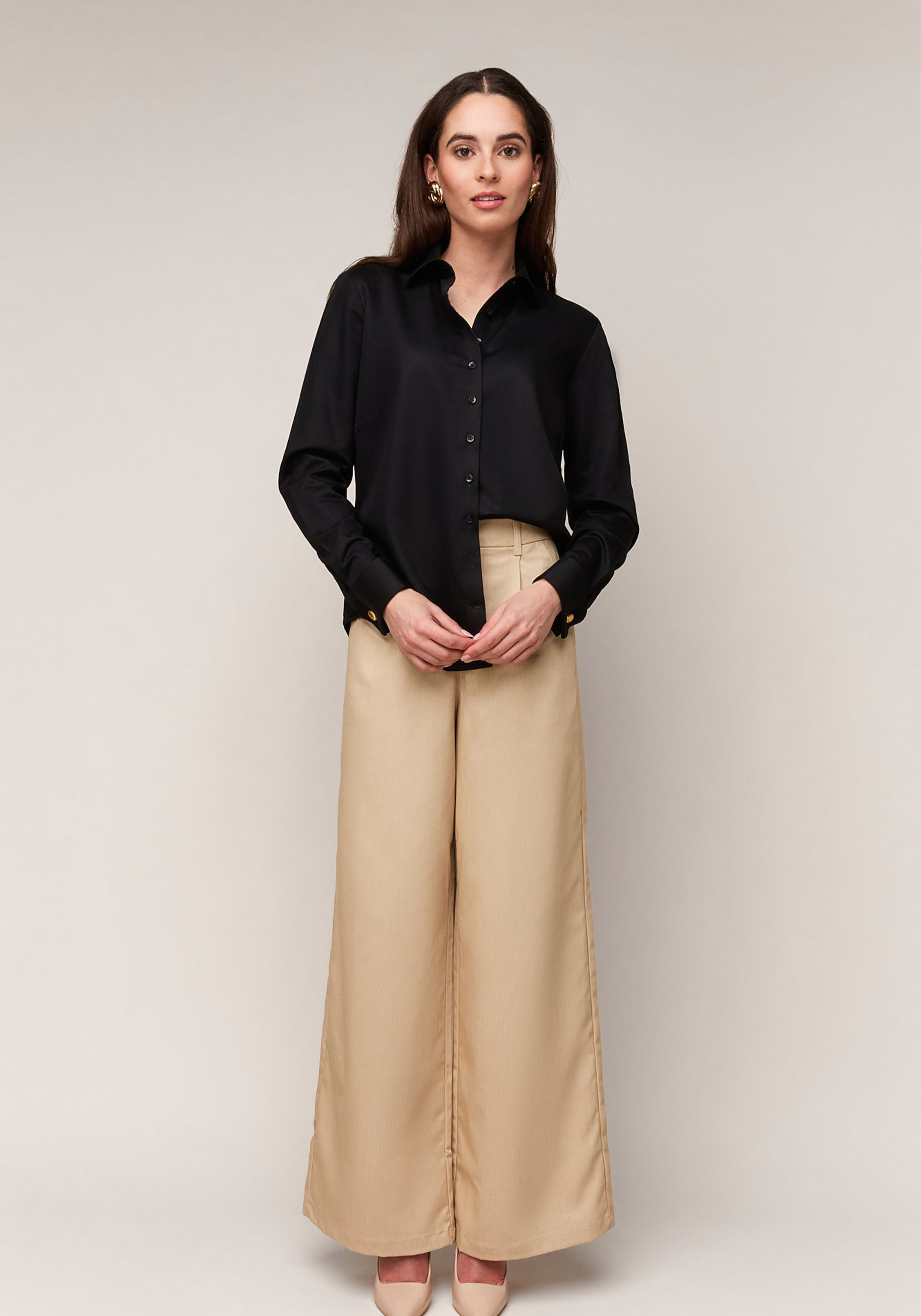 Vander Amsterdam damesblouse regular fit dubbele manchet, twill, zwart
