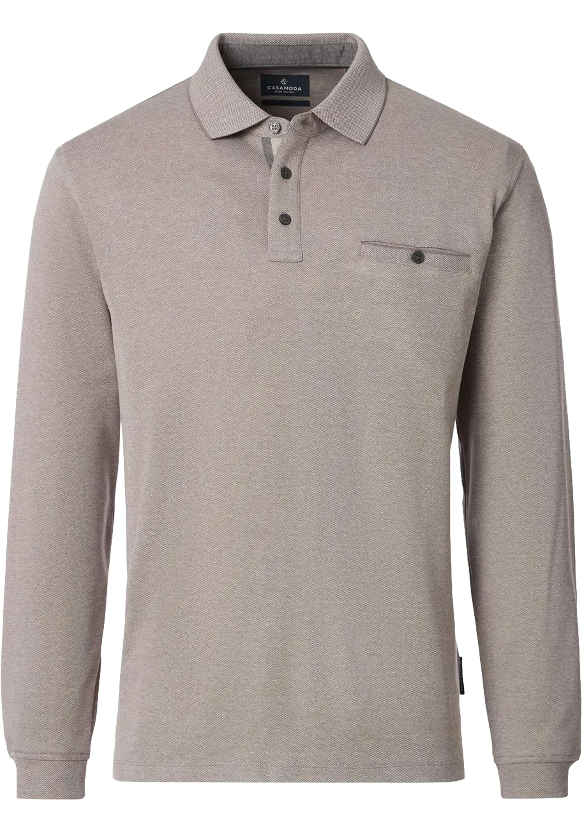 CASA MODA comfort fit heren polo lange mouw, beige dessin