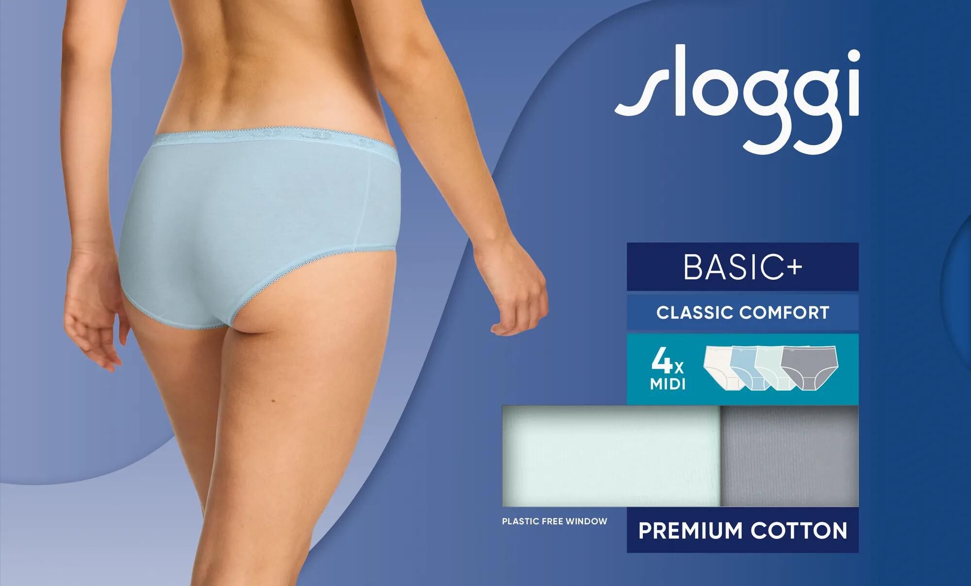 Sloggi Women Basic+ Midi (4-pack), dames slip, wit, lichtblauw, lichtgroen en grijs