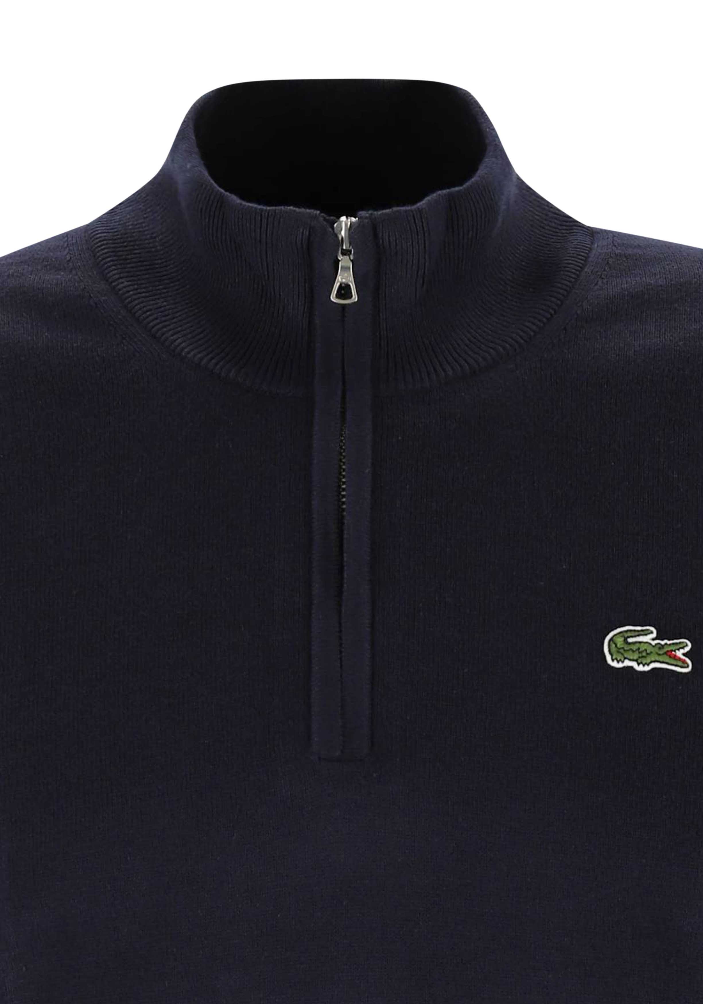 Lacoste heren schipperstrui katoen, met korte rits, navy blauw