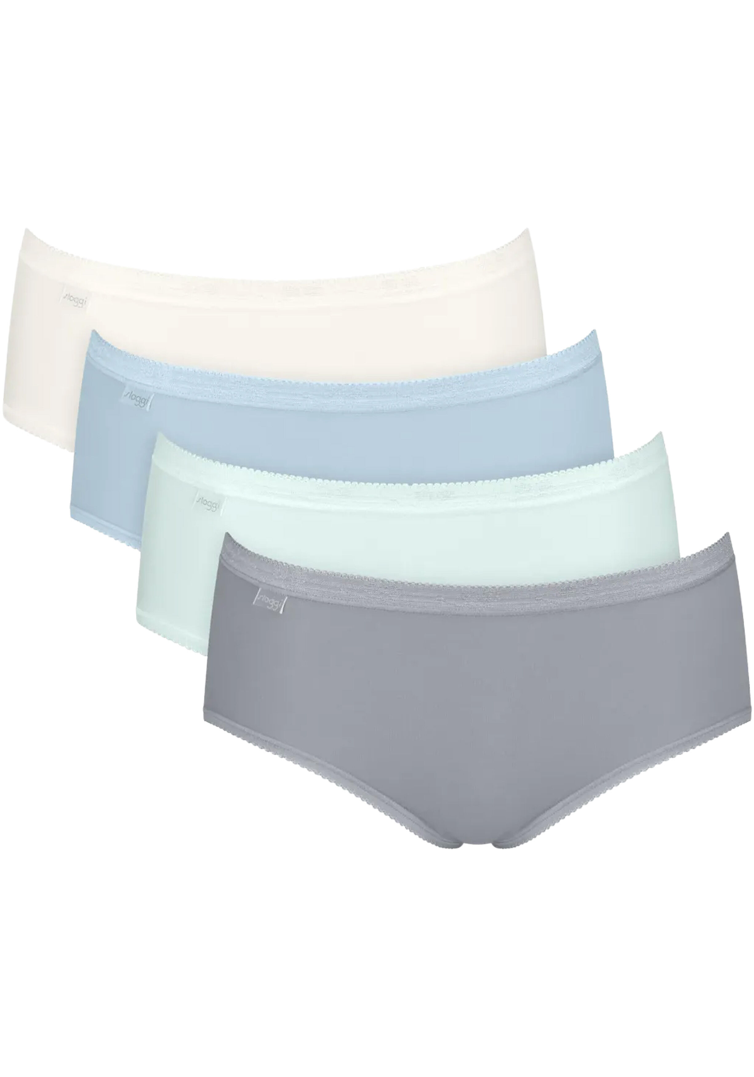 Sloggi Women Basic+ Midi (4-pack), dames slip, wit, lichtblauw, lichtgroen en grijs
