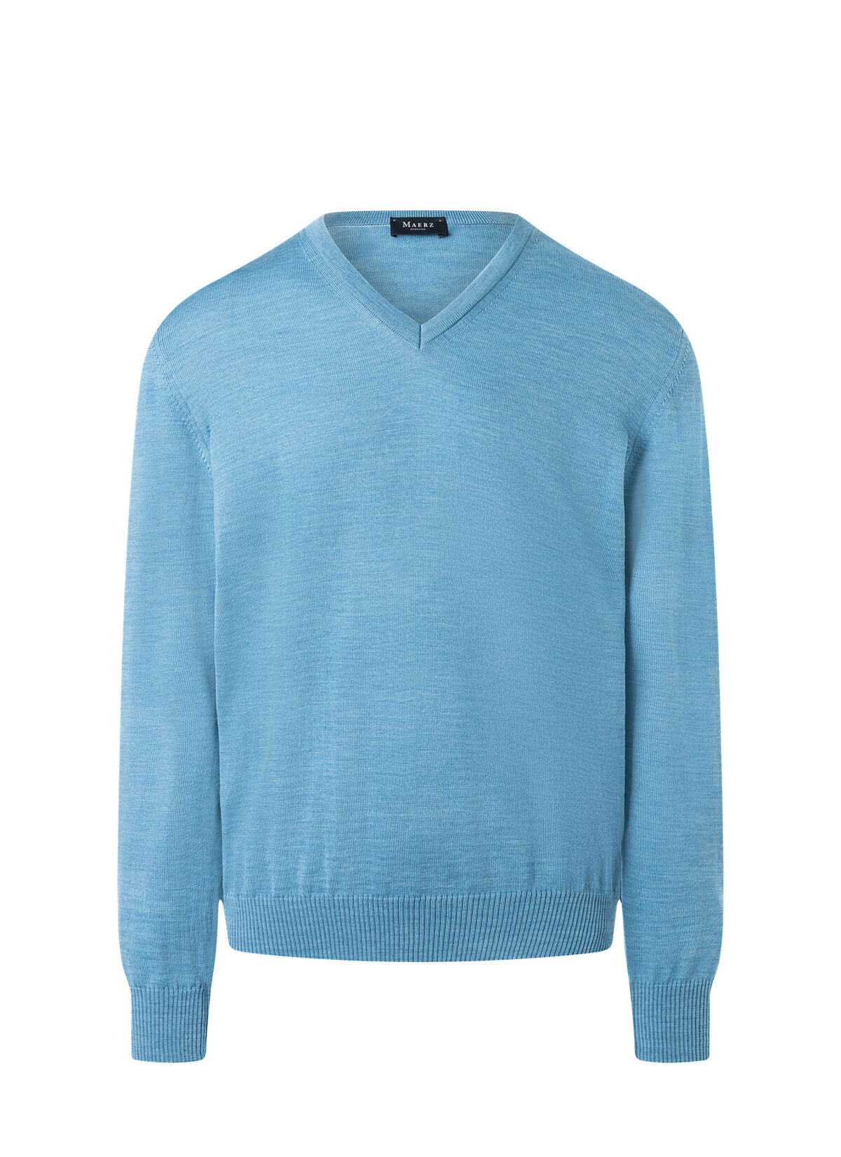 MAERZ Classic Fit heren trui met V-hals wol, lichtblauw