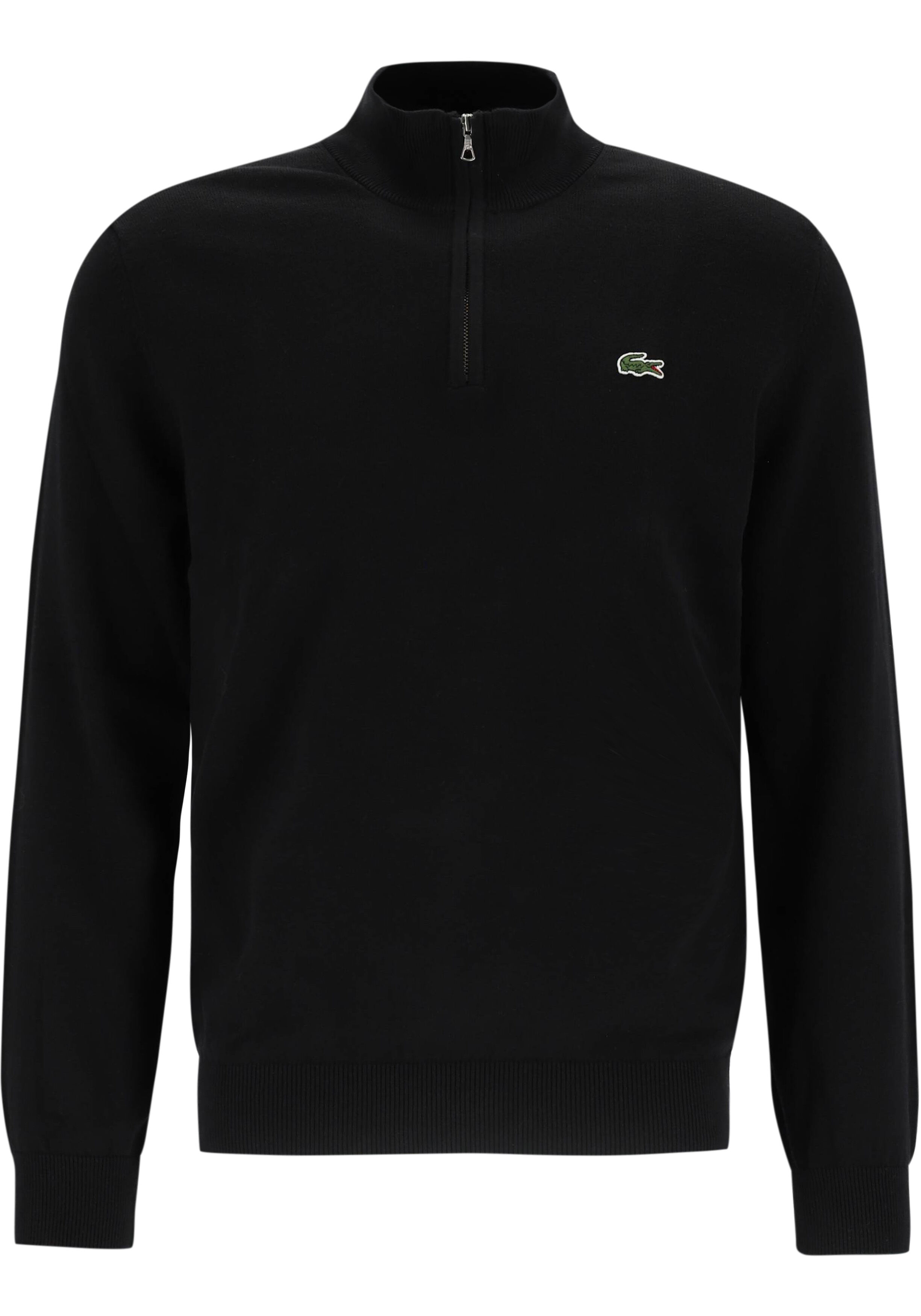 Lacoste heren schipperstrui katoen, met korte rits, zwart
