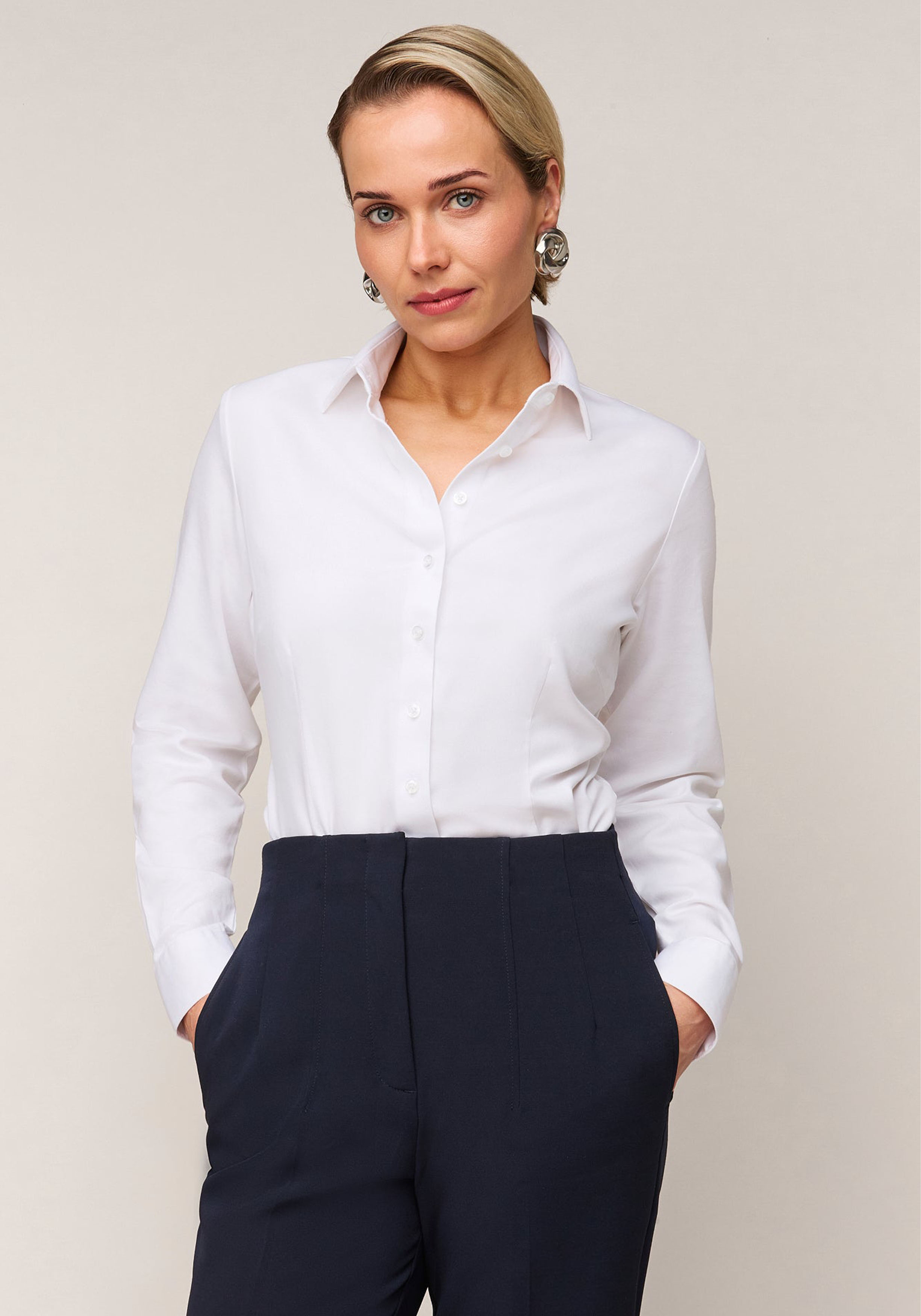 Vander Amsterdam damesblouse slim fit enkele manchet, twill, wit