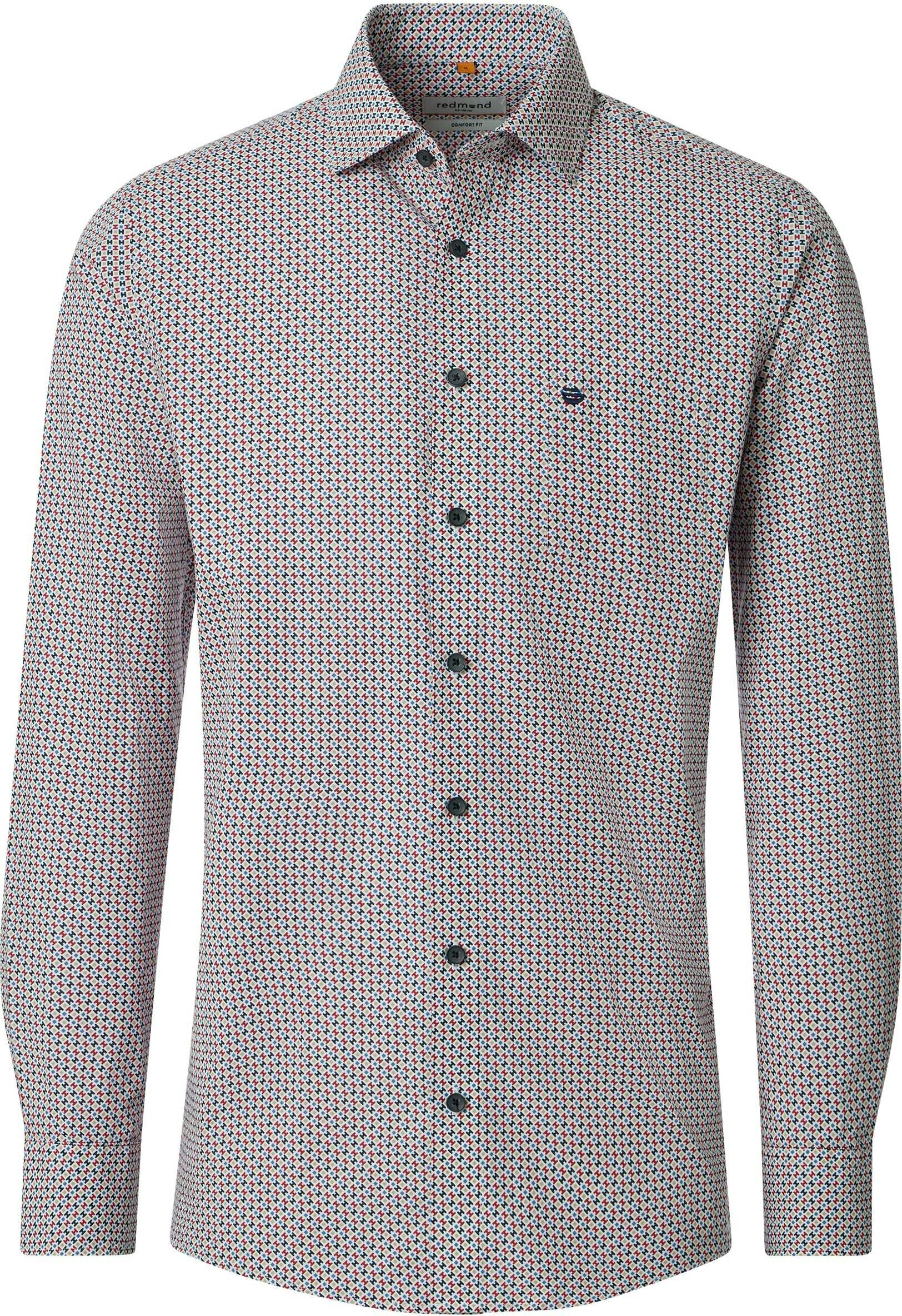 Redmond comfort fit overhemd, popeline, wit, donkerblauw, rood, beige dessin