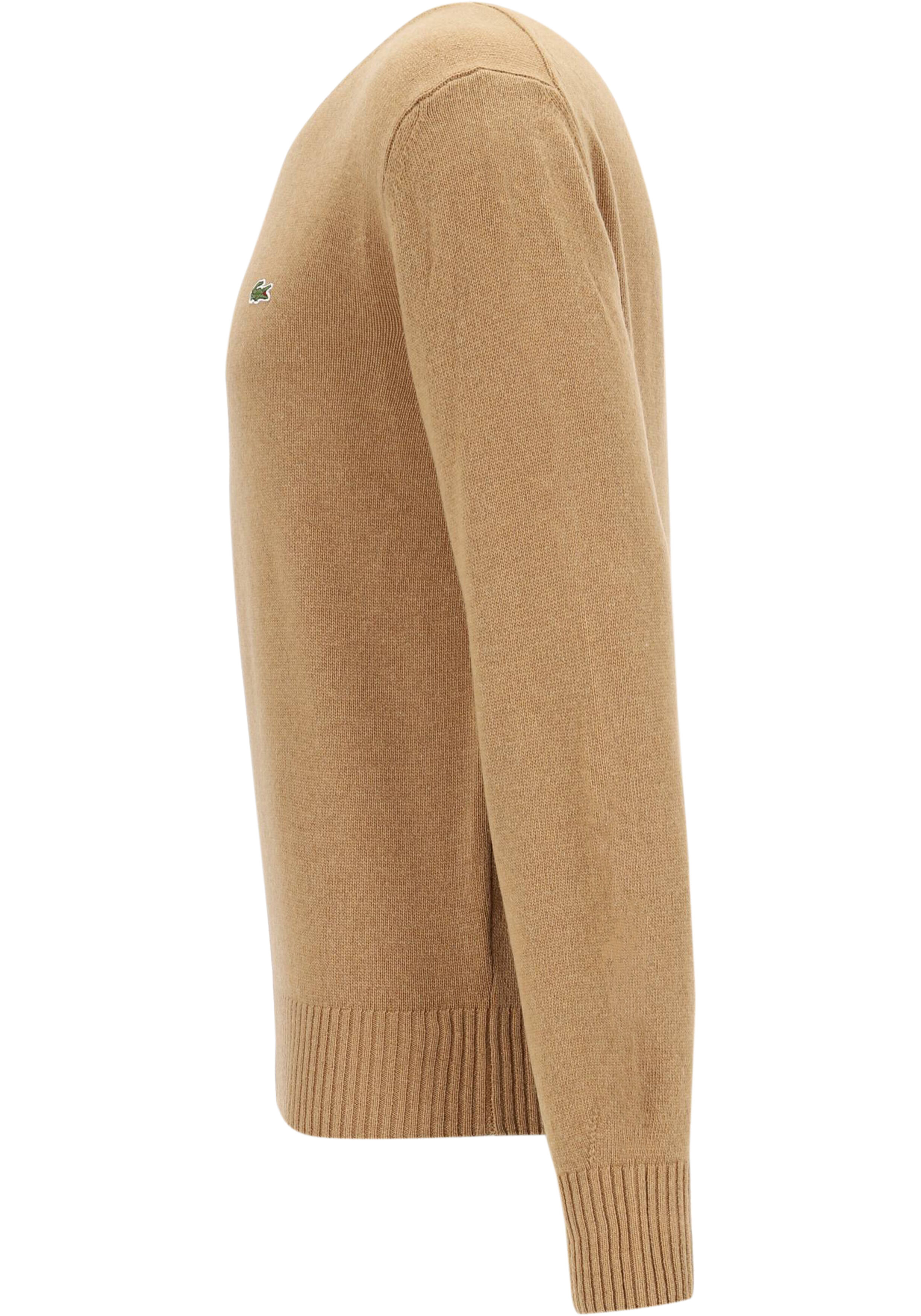 Lacoste herentrui wol, O-hals, caramel beige