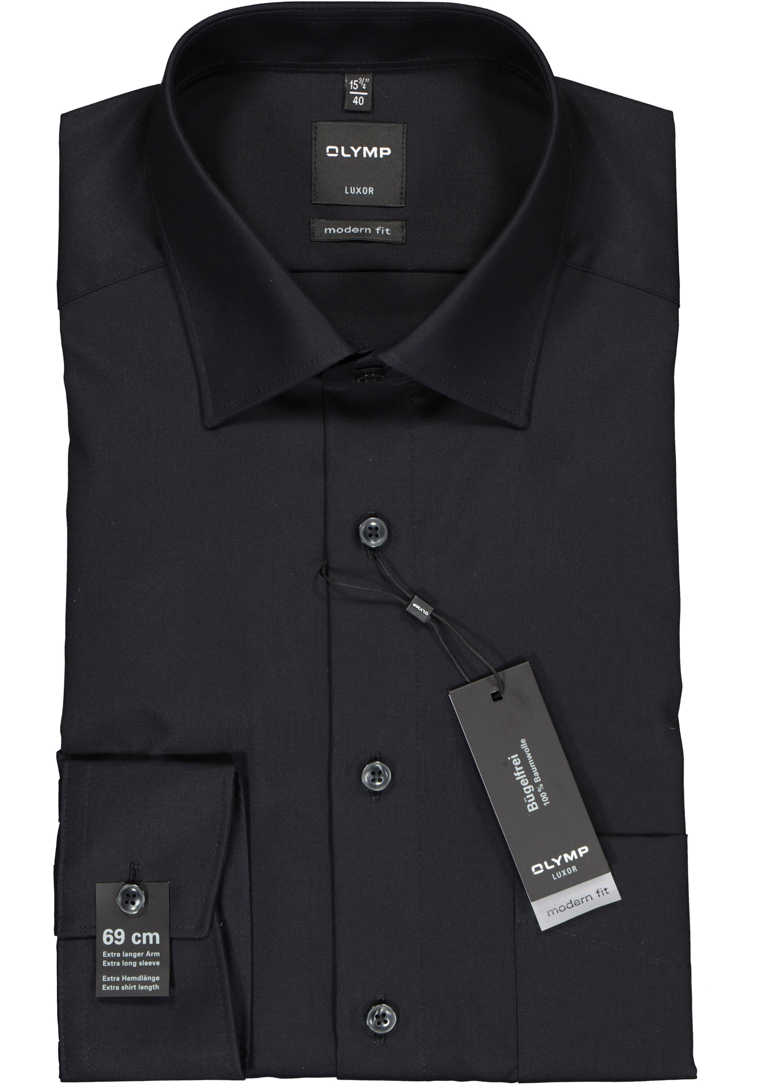 OLYMP Luxor modern fit overhemd, mouwlengte 7, zwart