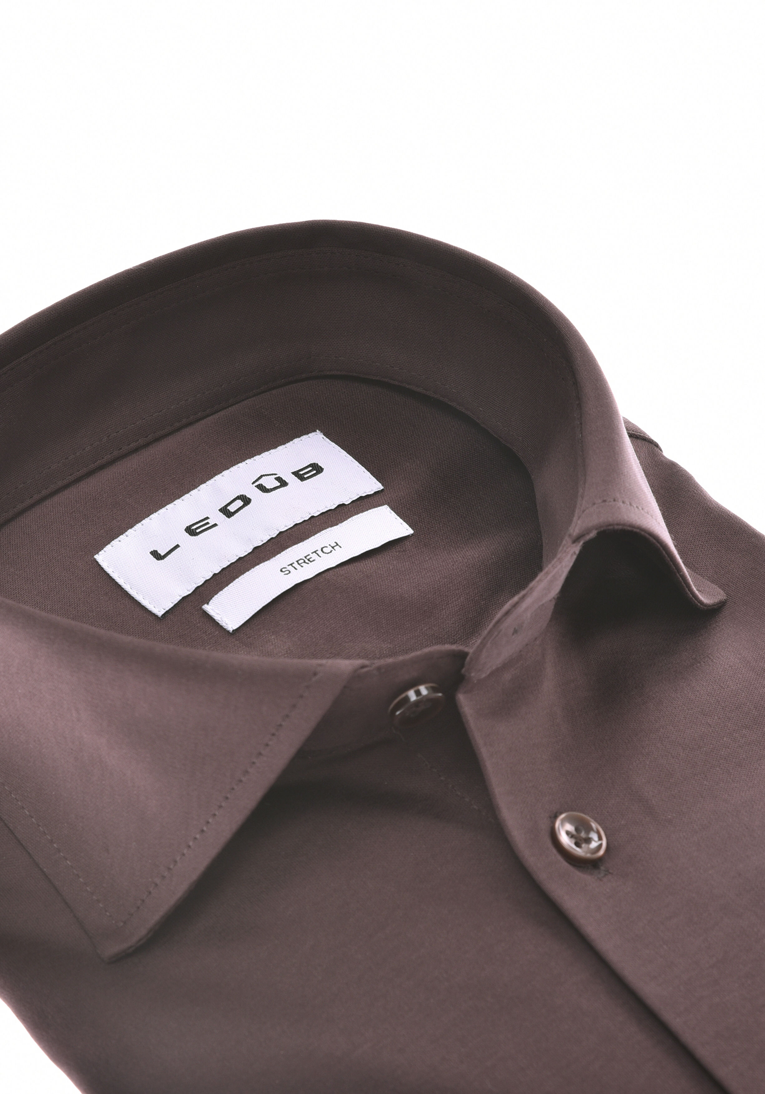 Ledub modern fit overhemd, jersey, donkerbruin