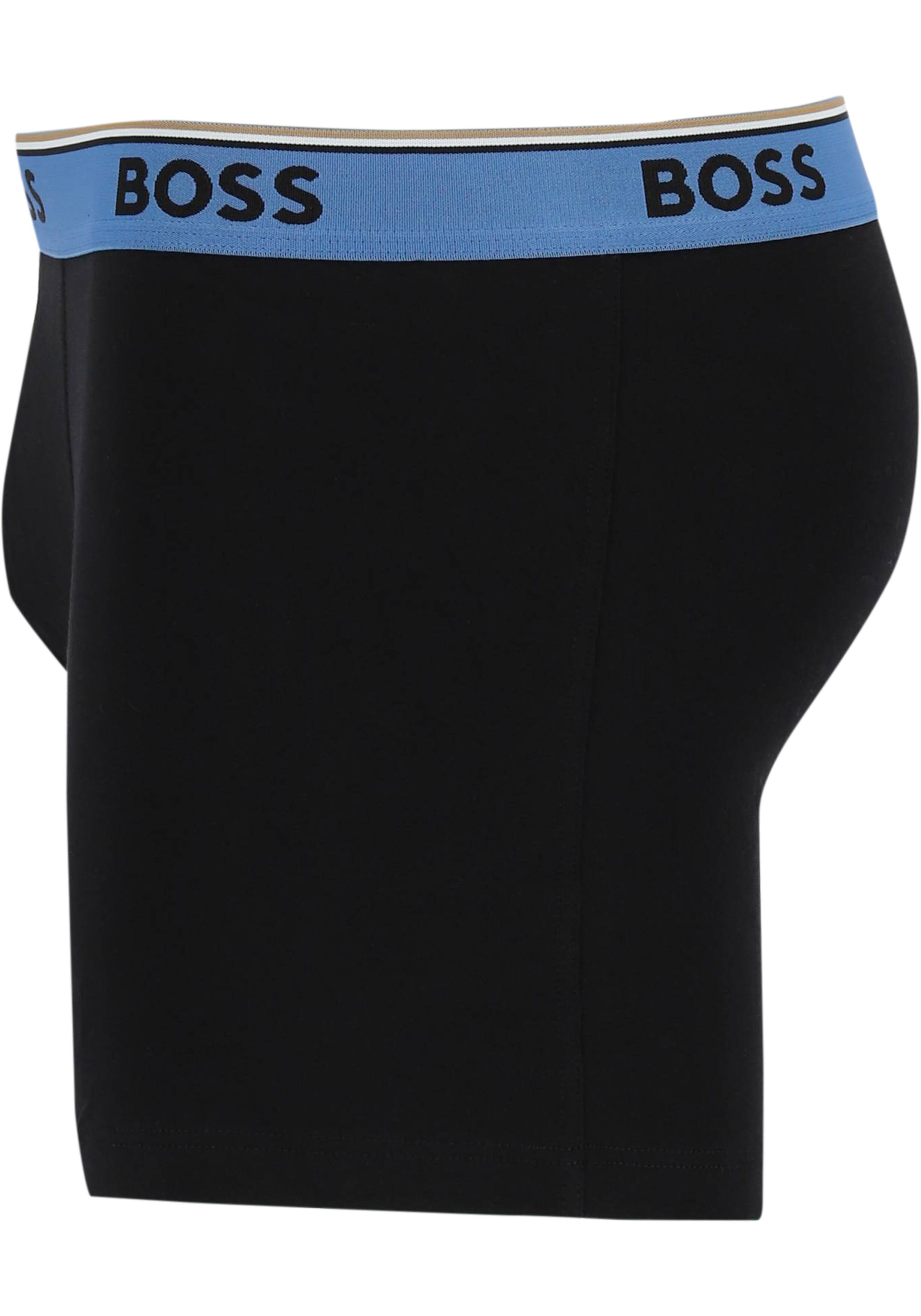 HUGO BOSS Power boxer briefs (3-pack), heren boxers normale lengte, zwart met gekleurde tailleband