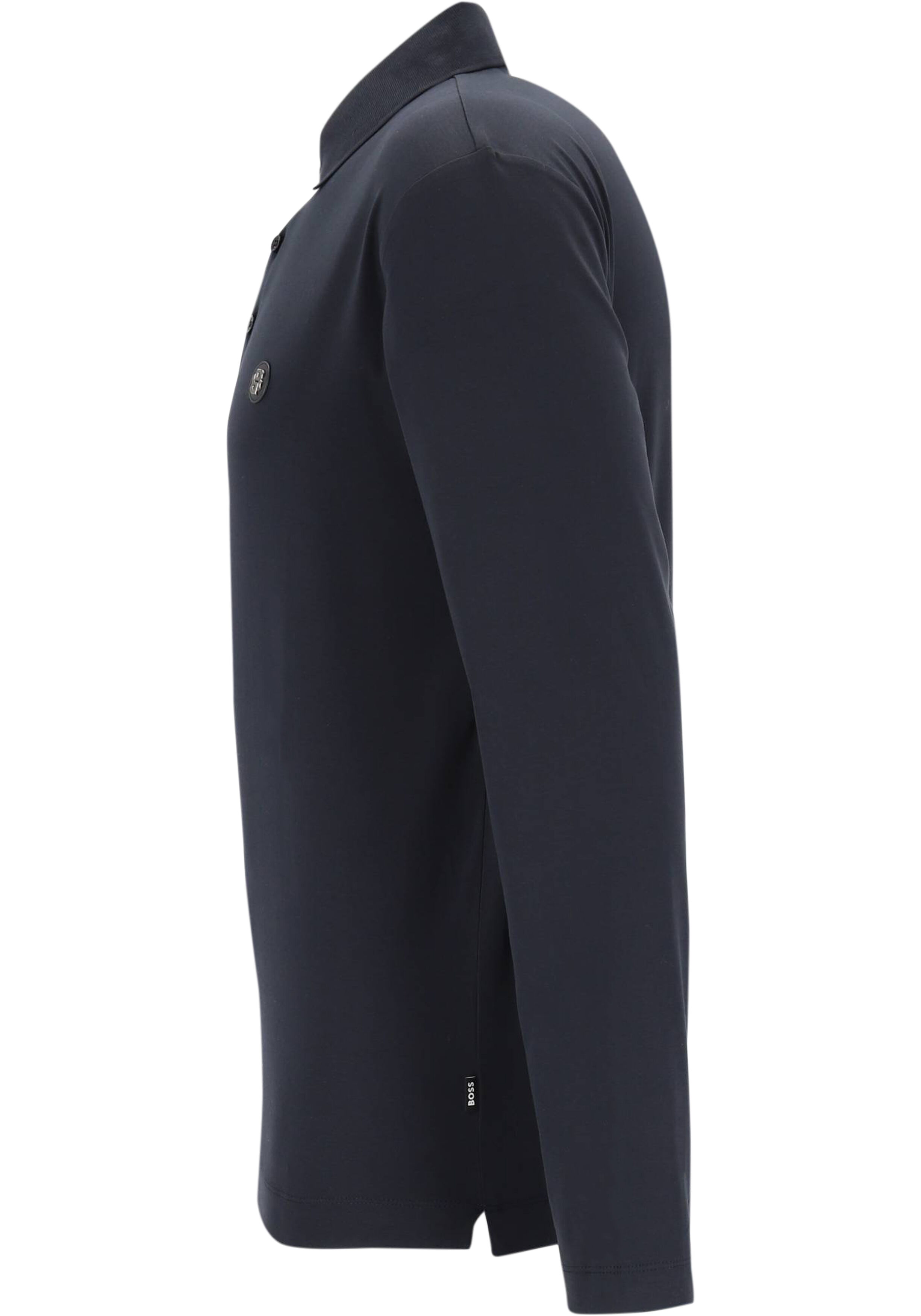 BOSS Paley regular fit polo lange mouw, jersey, donkerblauw