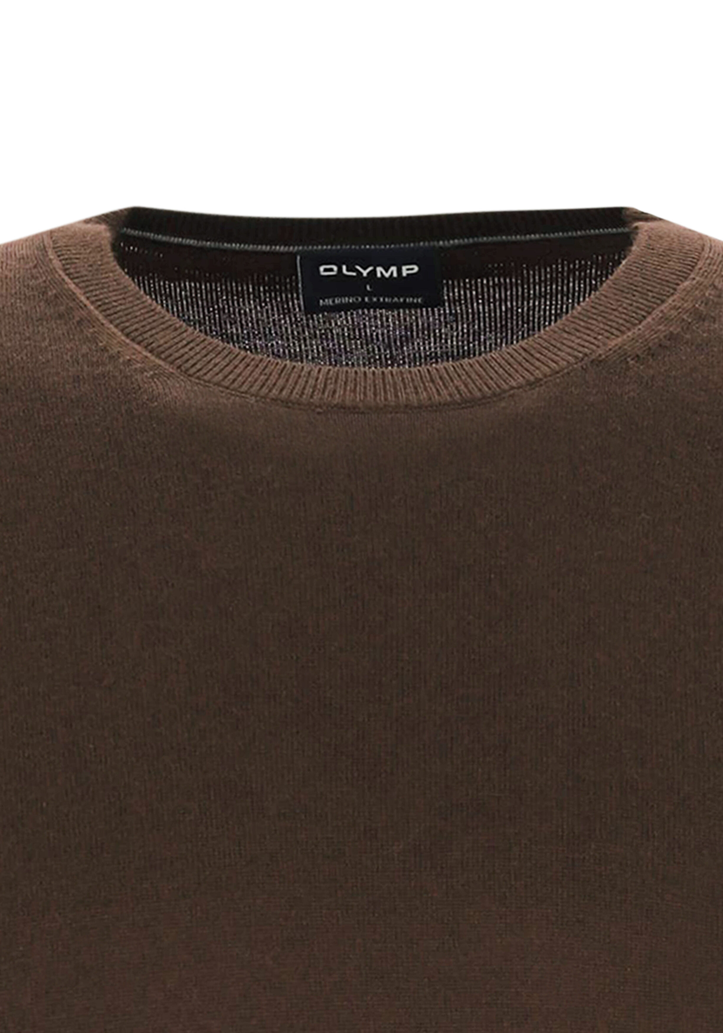 OLYMP Casual modern fit trui wol, O-hals, bruin