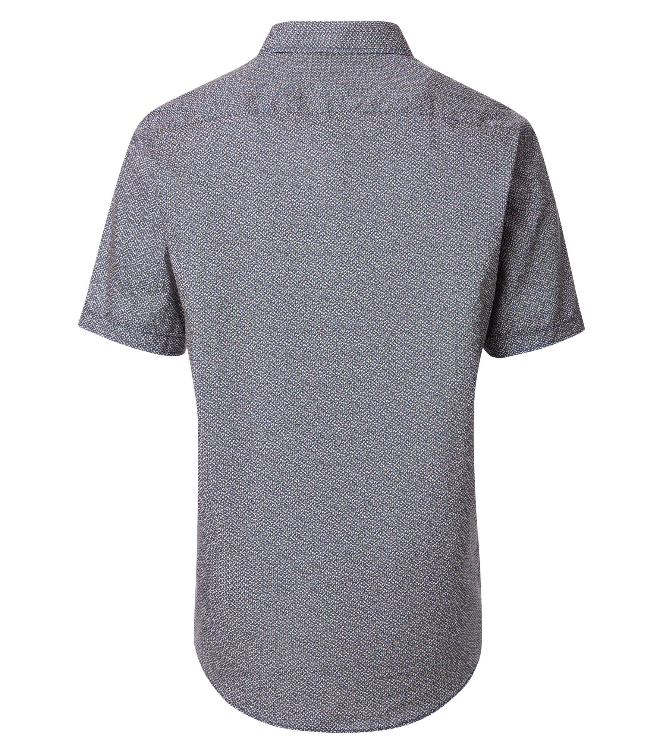 CASA MODA Sport casual fit overhemd, korte mouw, popeline, donkerblauw met oranje en wit dessin