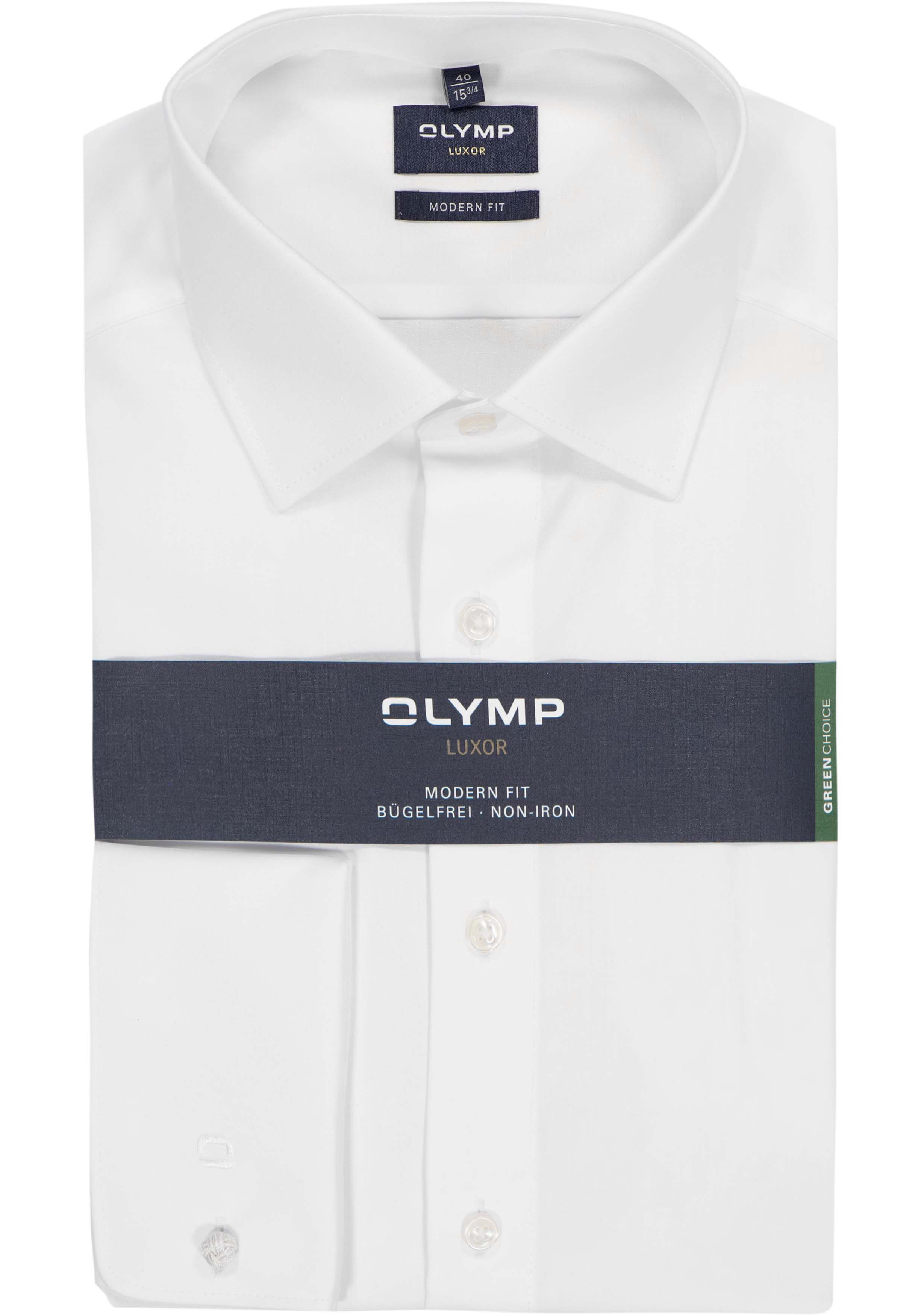 OLYMP Luxor modern fit overhemd, dubbele manchet, wit