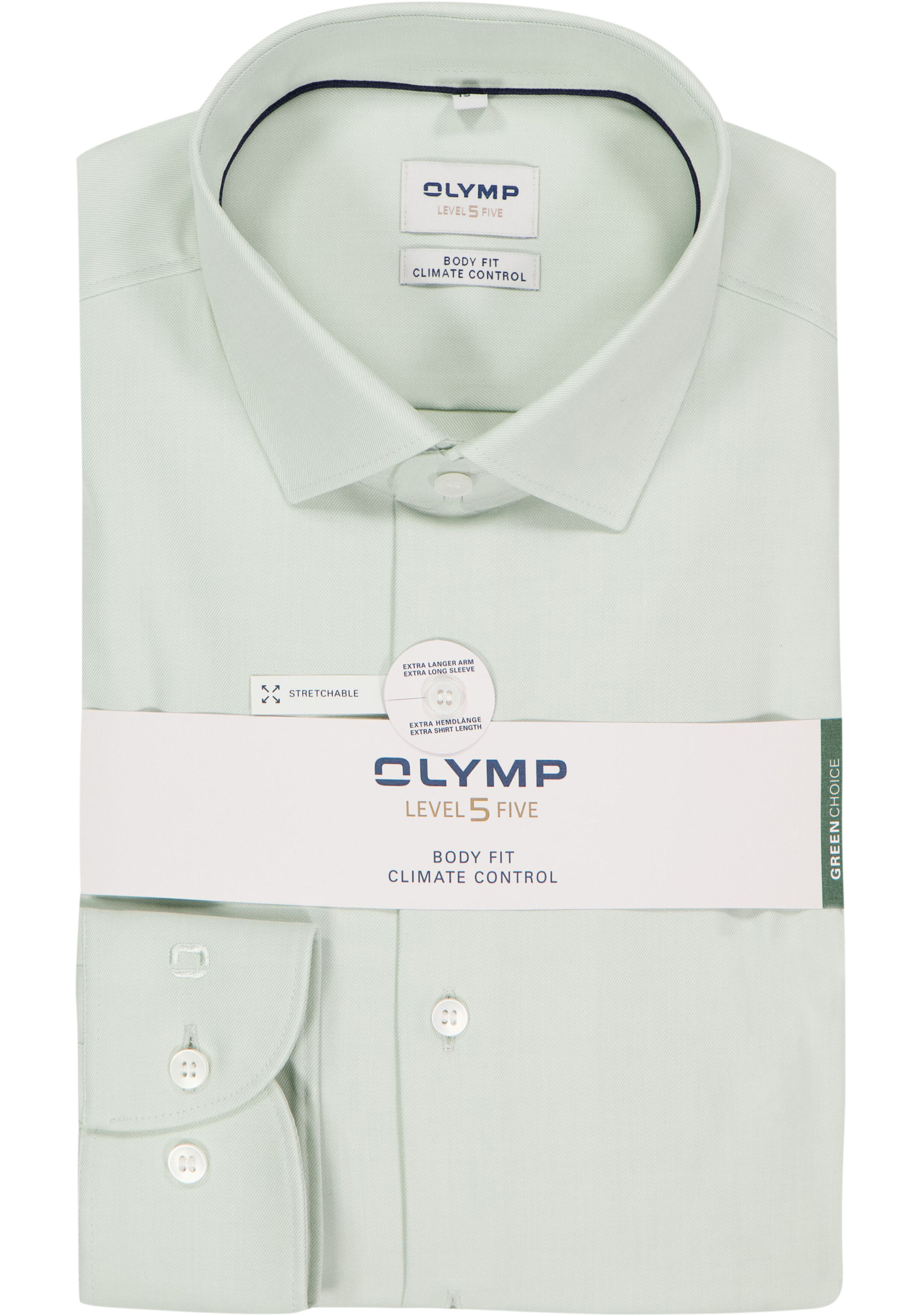 OLYMP 24/7 Level 5 body fit overhemd, mouwlengte 7, twill, limoen geel