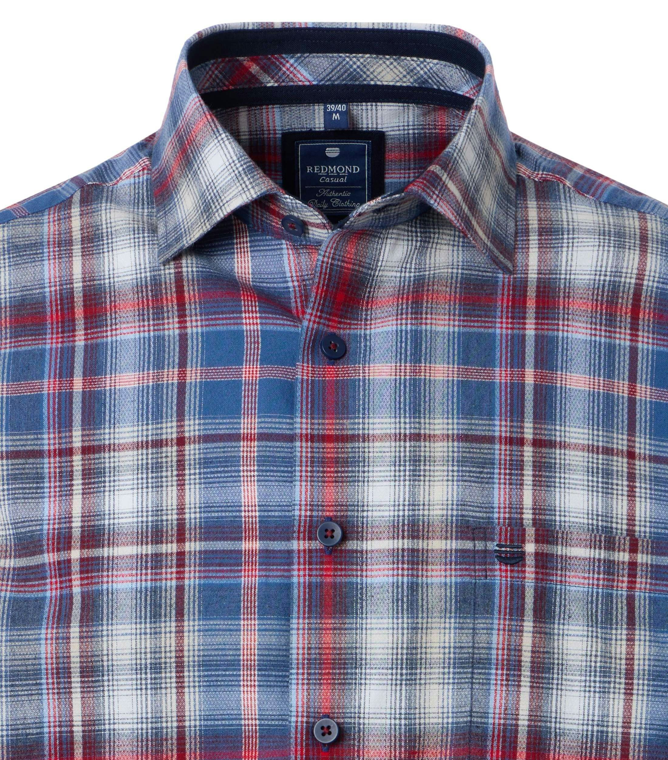 Redmond modern fit overhemd, structuur, rood, wit, blauw geruit