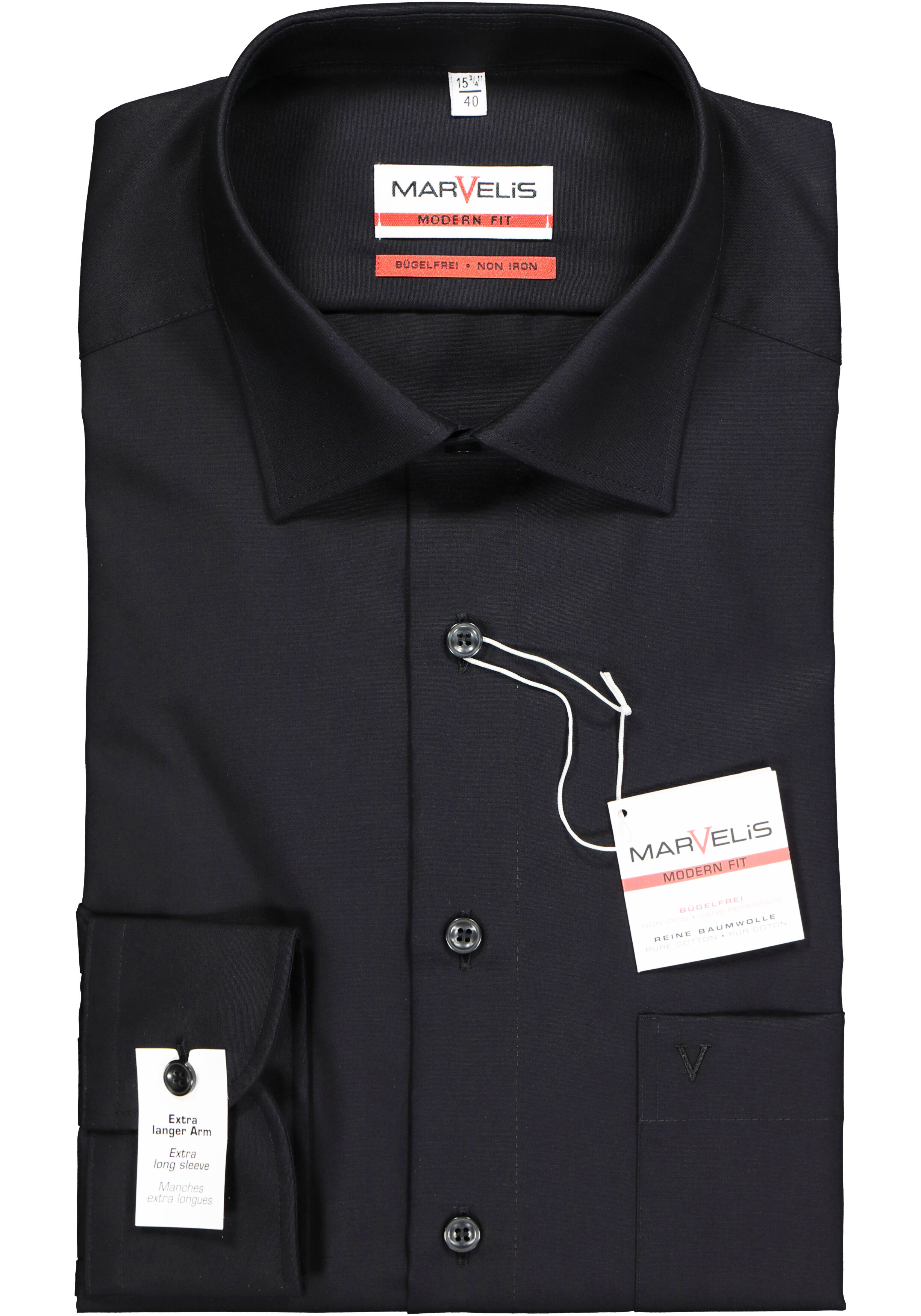 MARVELIS modern fit overhemd, mouwlengte 7, zwart