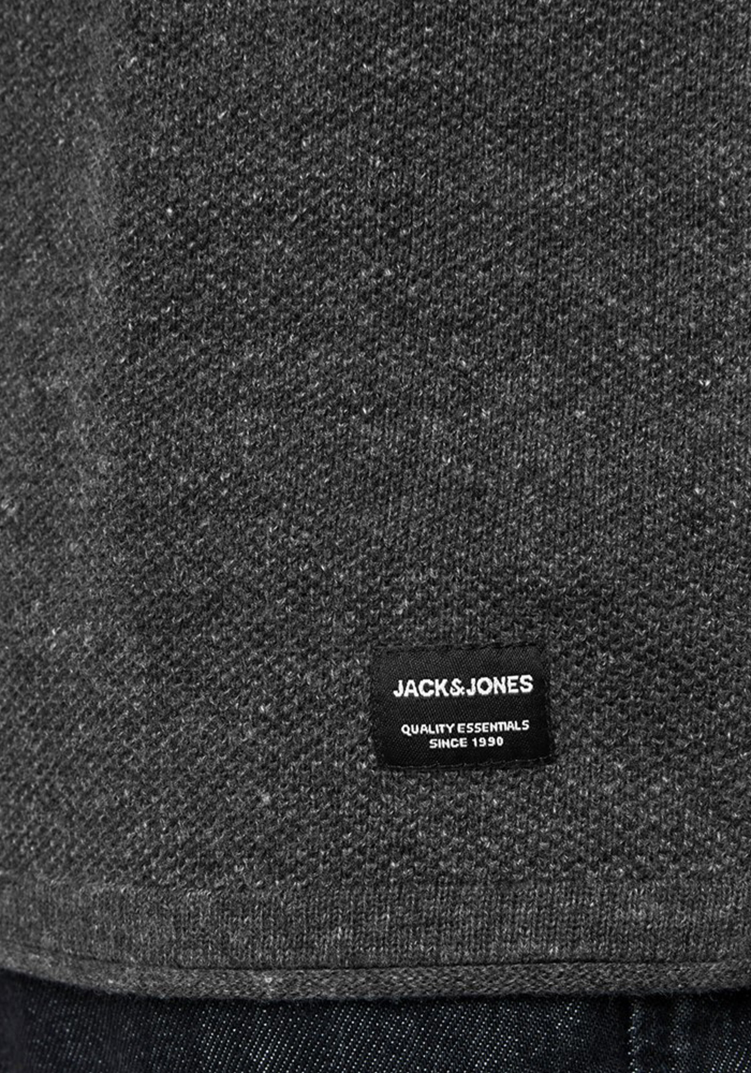 JACK & JONES slim fit trui katoen, O-hals, antraciet grijs melange 