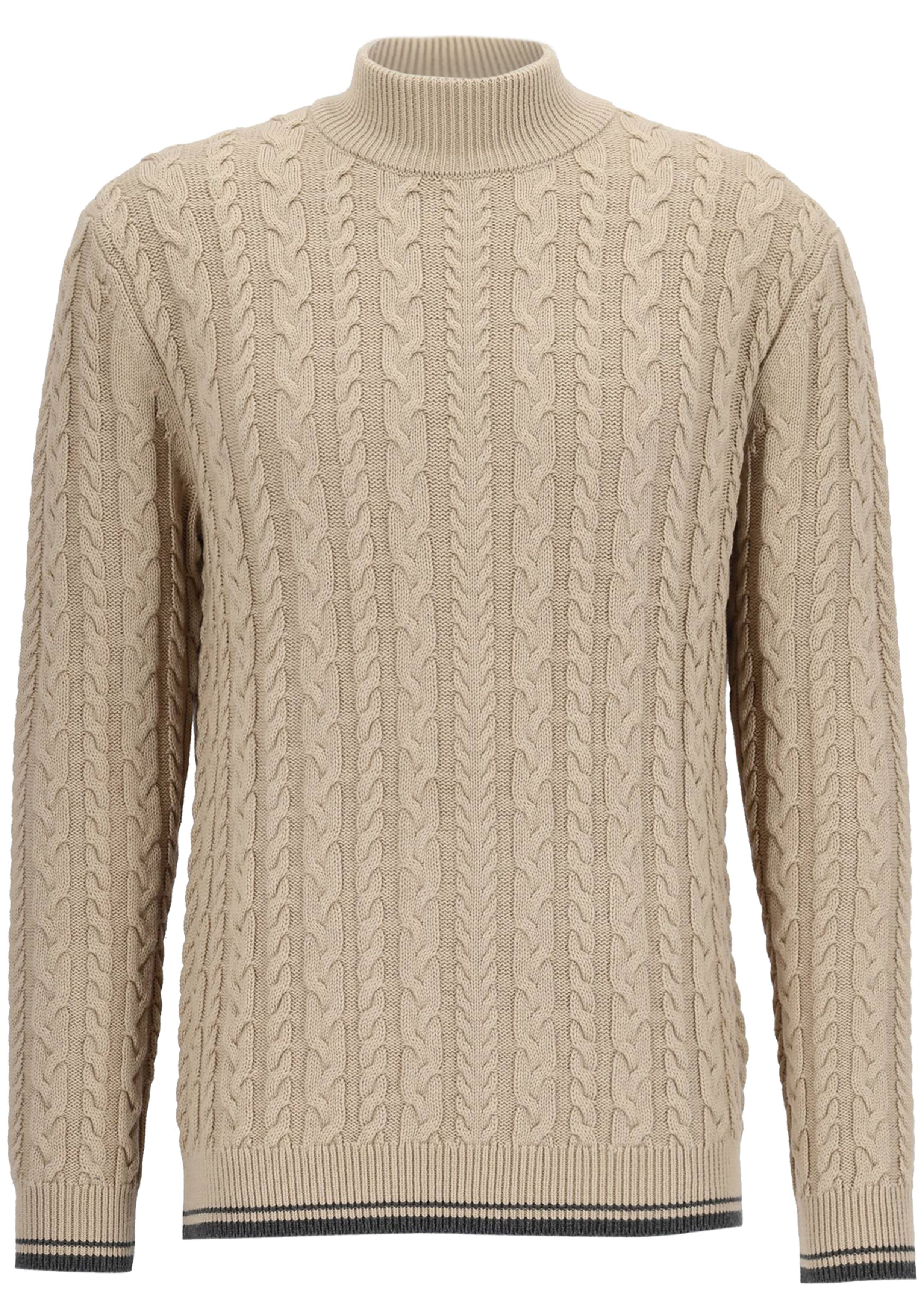 OLYMP modern fit trui wolmengsel, kabeltrui, turtleneck, beige