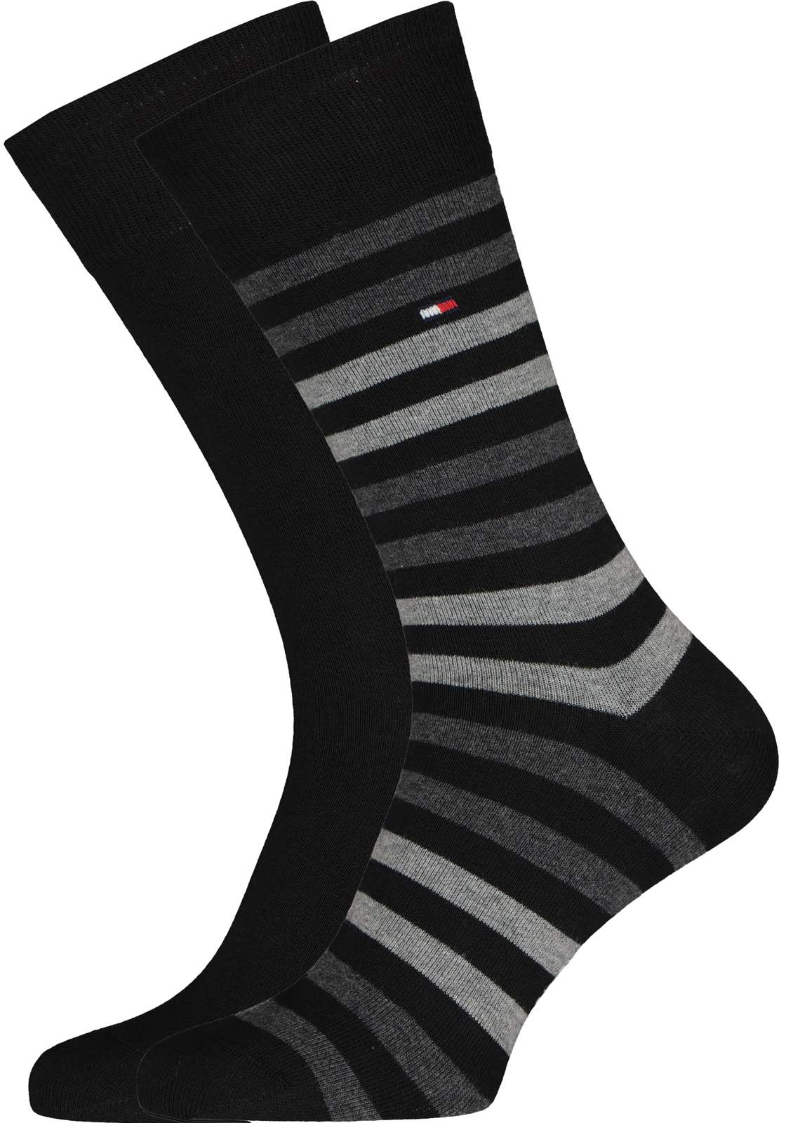 1-8718824413297-tommy_hilfiger-sokken-2p_HR Tommy Hilfiger Duo Stripe Socks (2-pack), herensokken katoen, gestreept en uni, zwart met grijs