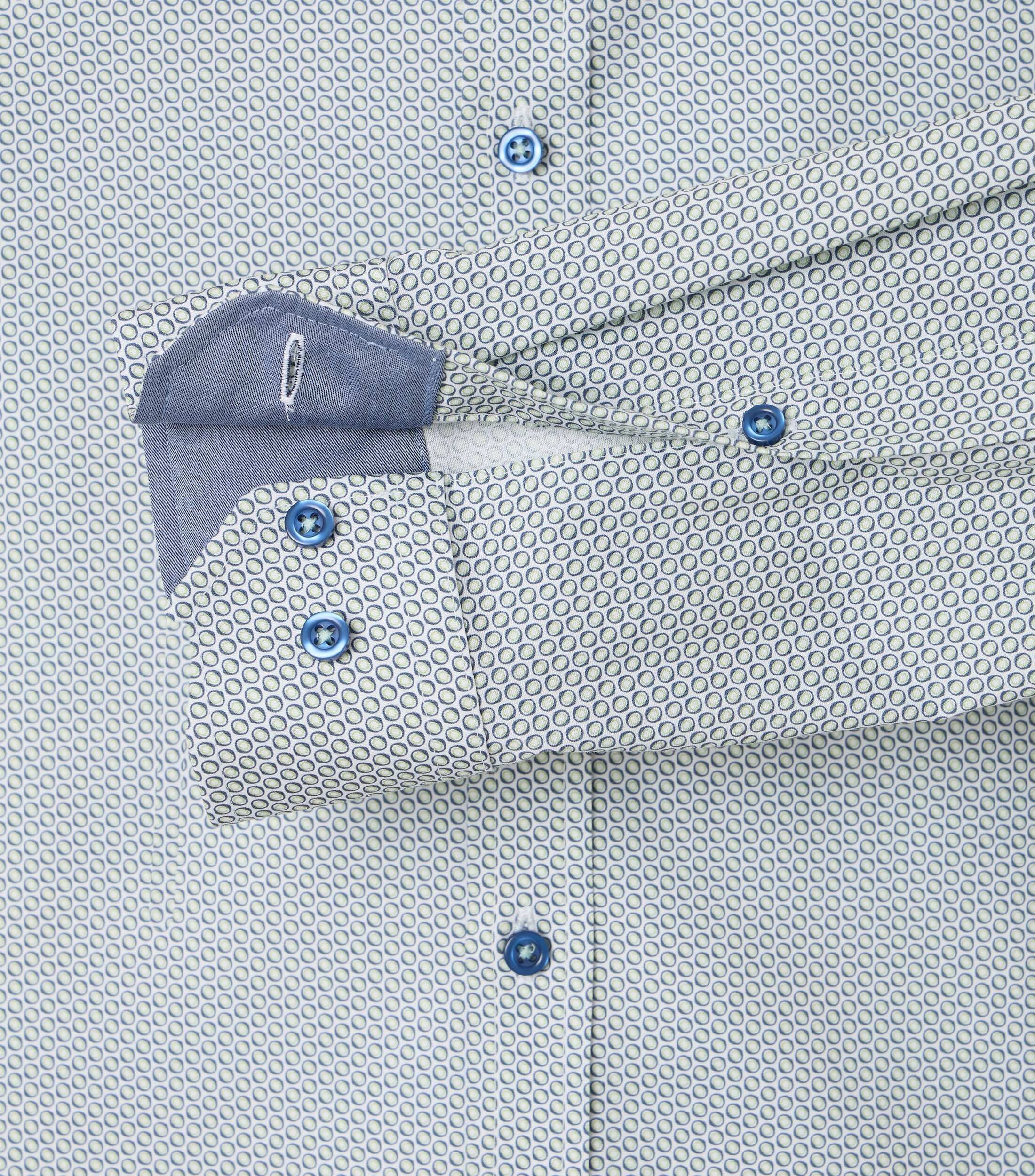 VENTI body fit overhemd, popeline, groen met blauw en wit dessin