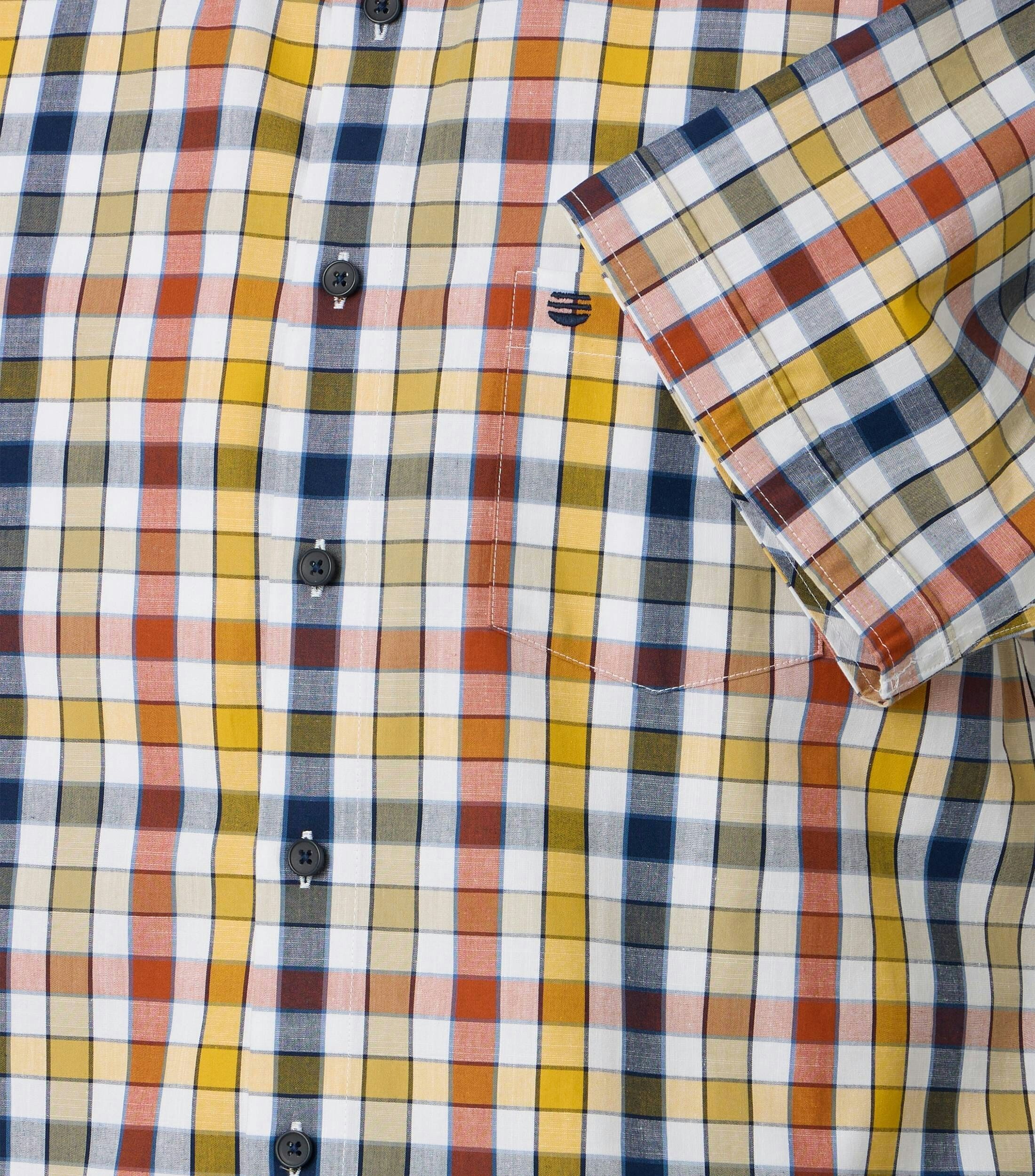 Redmond modern fit overhemd, korte mouw, chambray, geel, wit, oranje, blauw geruit