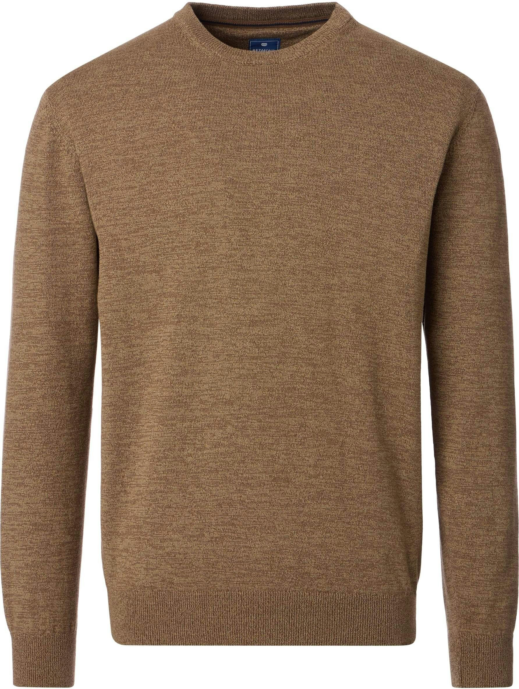 Redmond heren trui katoen, O-hals, bruin-bruin en beige
