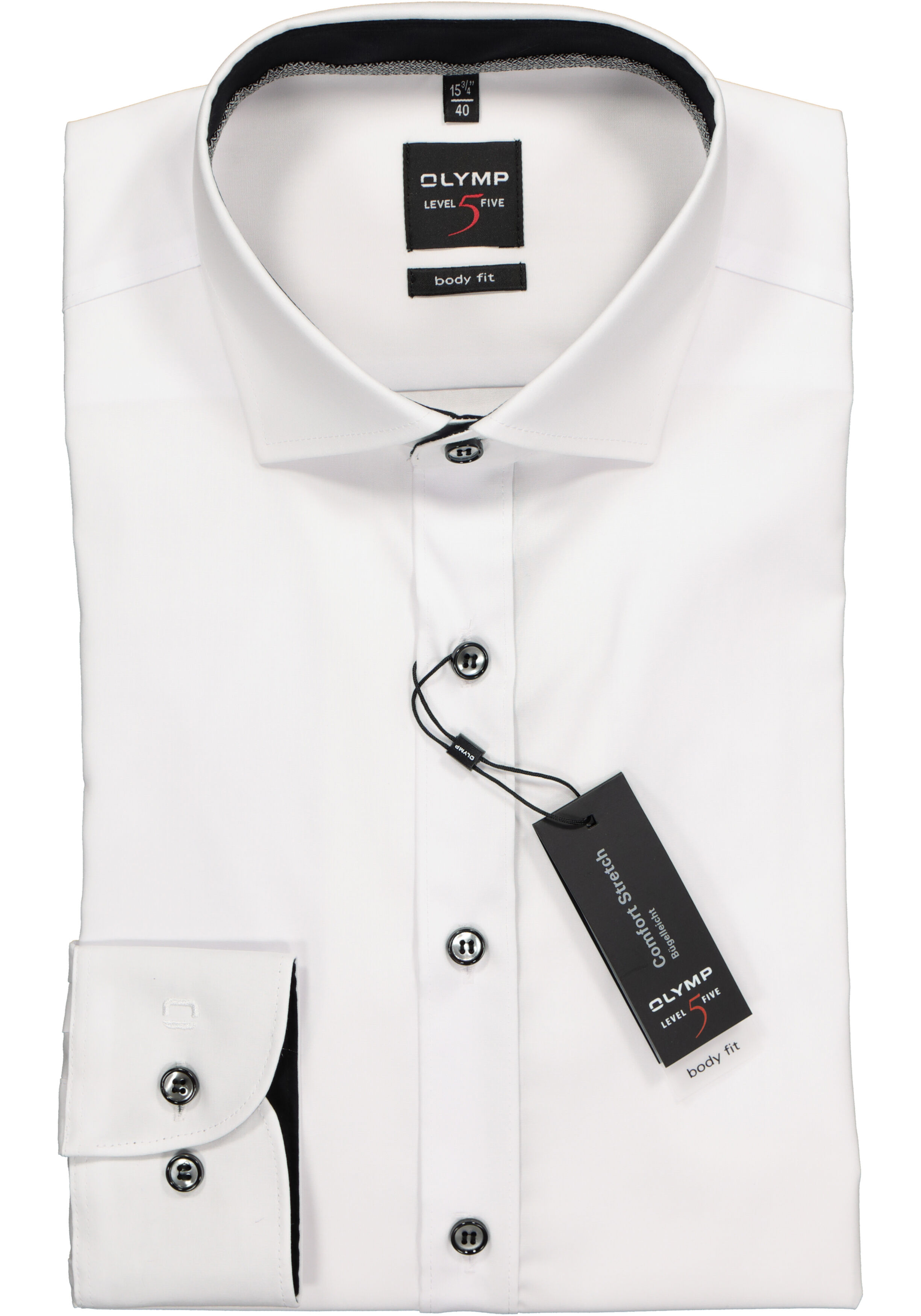 OLYMP Level 5 body fit overhemd, wit (zwart contrast)