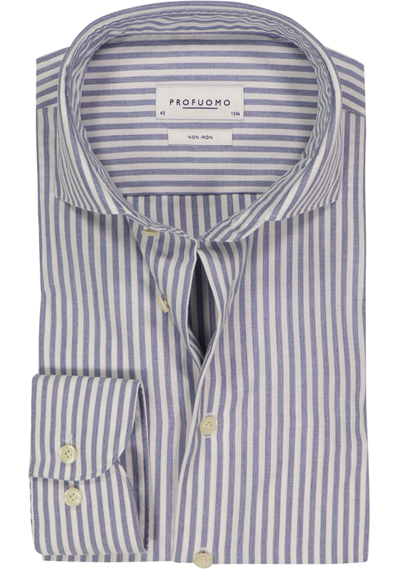 Profuomo slim fit heren overhemd, popeline, blauw met wit gestreept Profuomo slim fit heren overhemd, popeline, blauw met wit gestreept