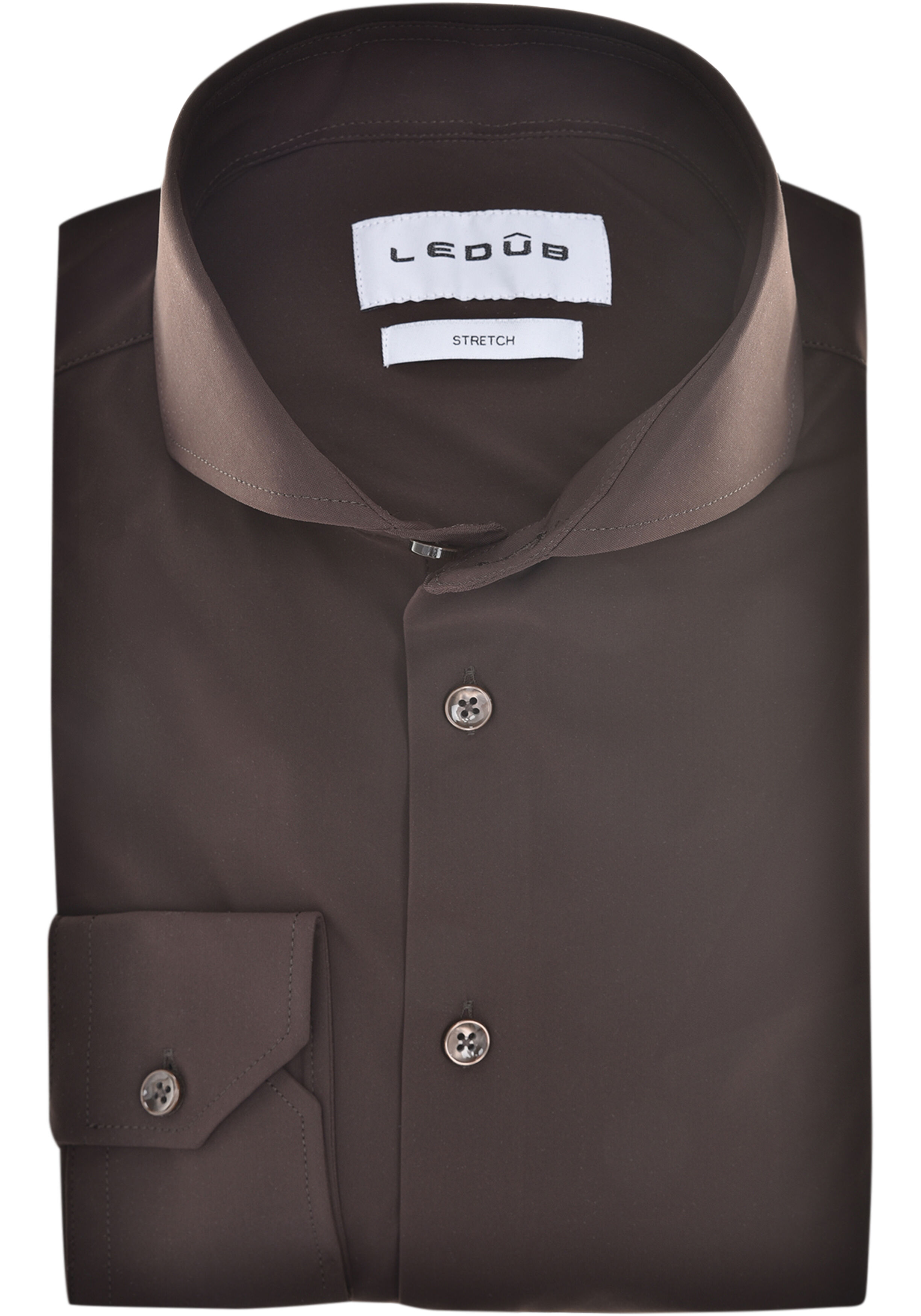 Ledub slim fit overhemd, popeline, donkerbruin