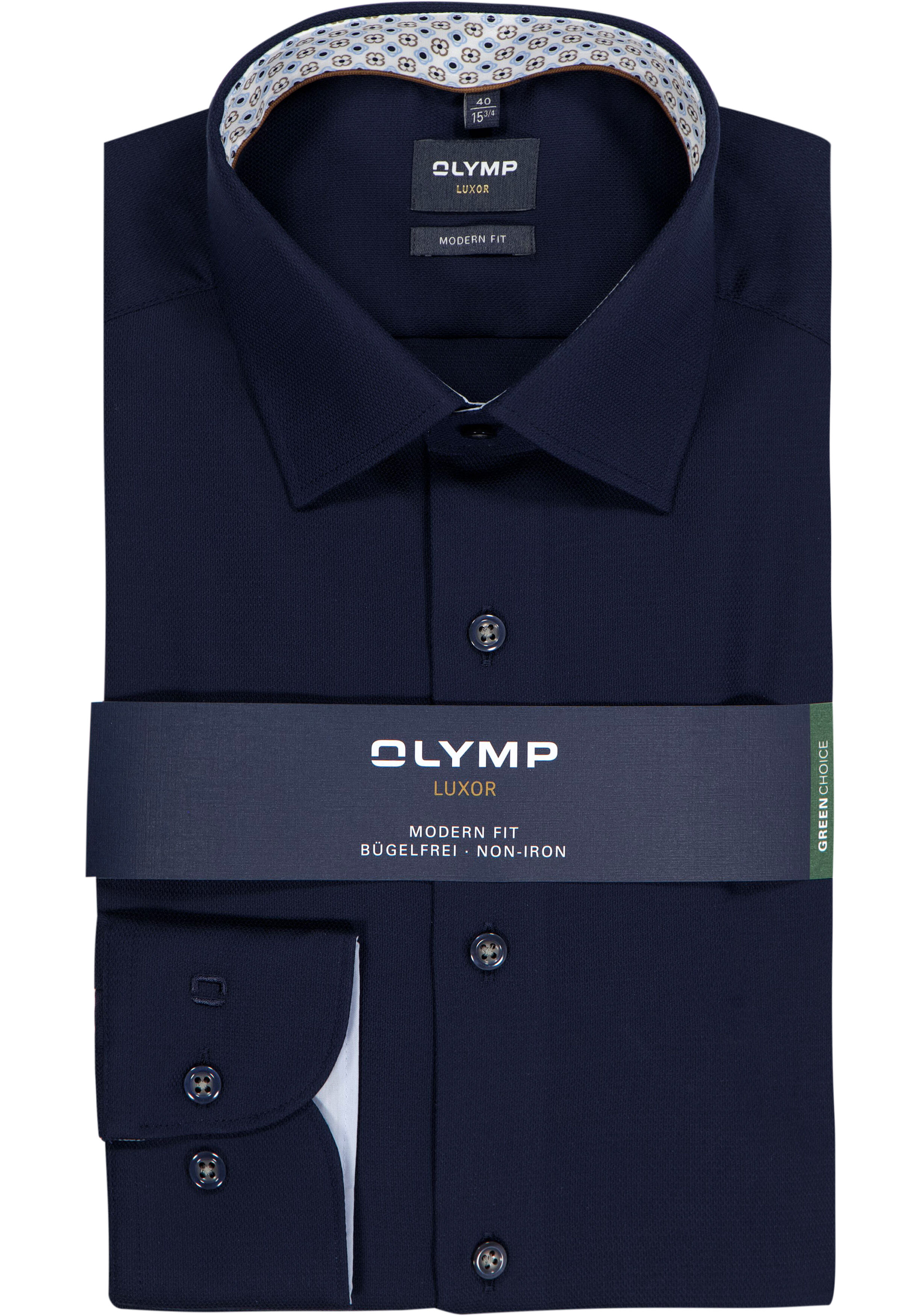 OLYMP Luxor modern fit overhemd, structuur, marine blauw
