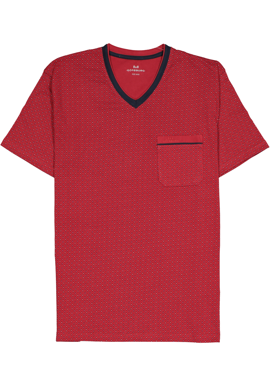 2-4046005753363_gotzburg_pyjama_HR Gotzburg heren shortama, V-hals, rood met blauw en wit dessin