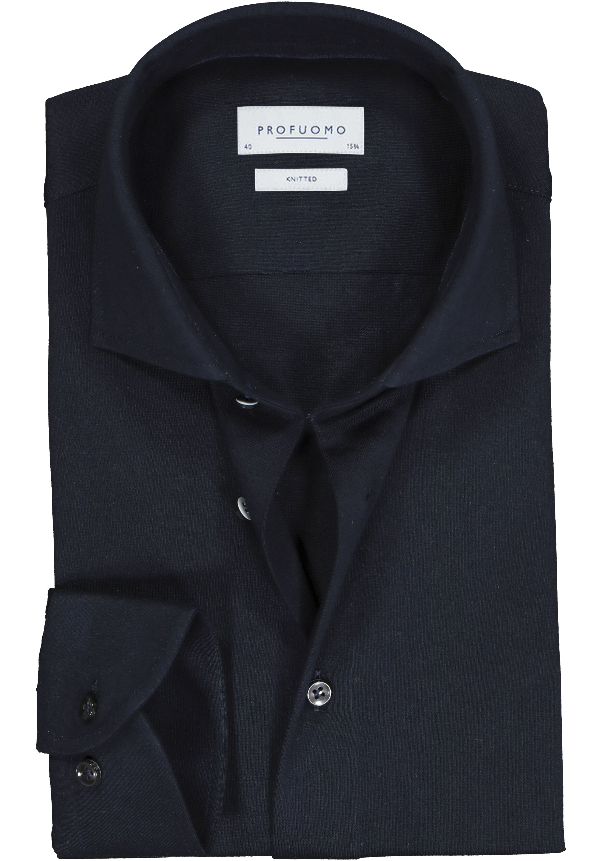 Profuomo Slim Fit jersey overhemd, navy melange knitted shirt 