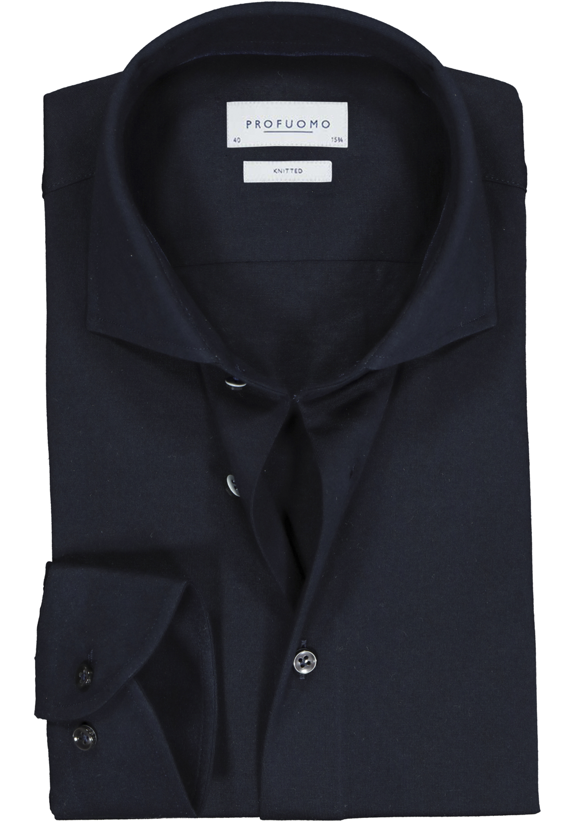 1-8719064576162-profuomo-overhemd_HR Profuomo Slim Fit jersey overhemd, navy melange knitted shirt