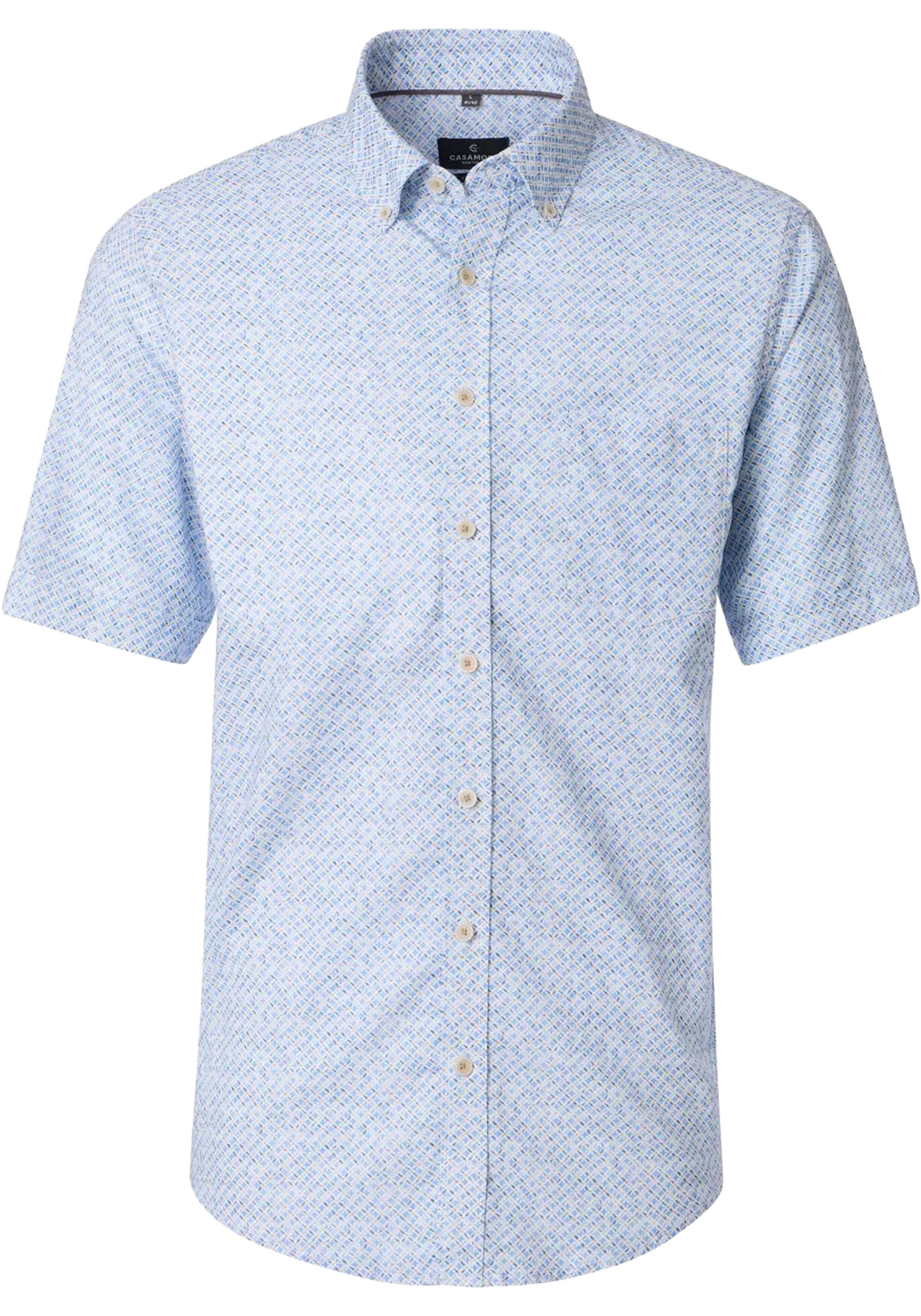 CASA MODA Sport casual fit overhemd, korte mouw, structuur, wit, blauw, oranje dessin