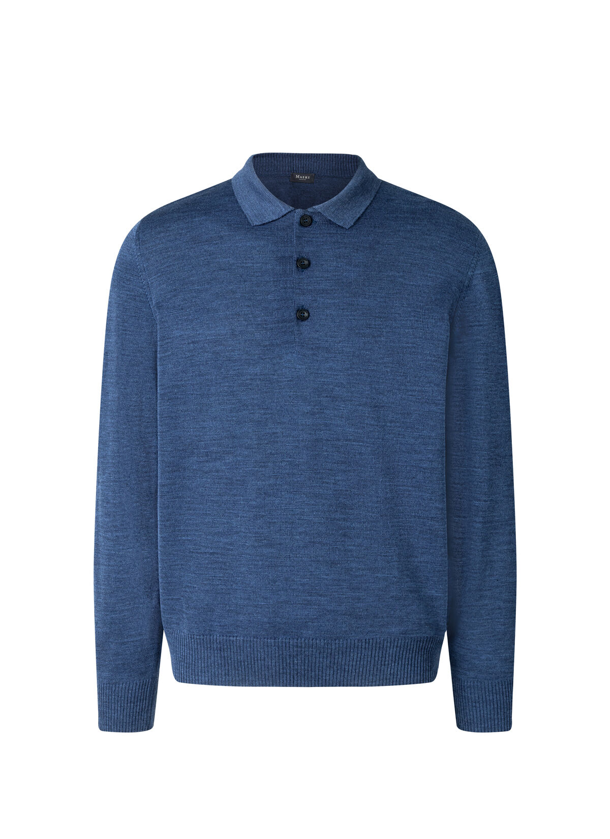 MAERZ Classic Fit heren trui met polokraag wol, middenblauw