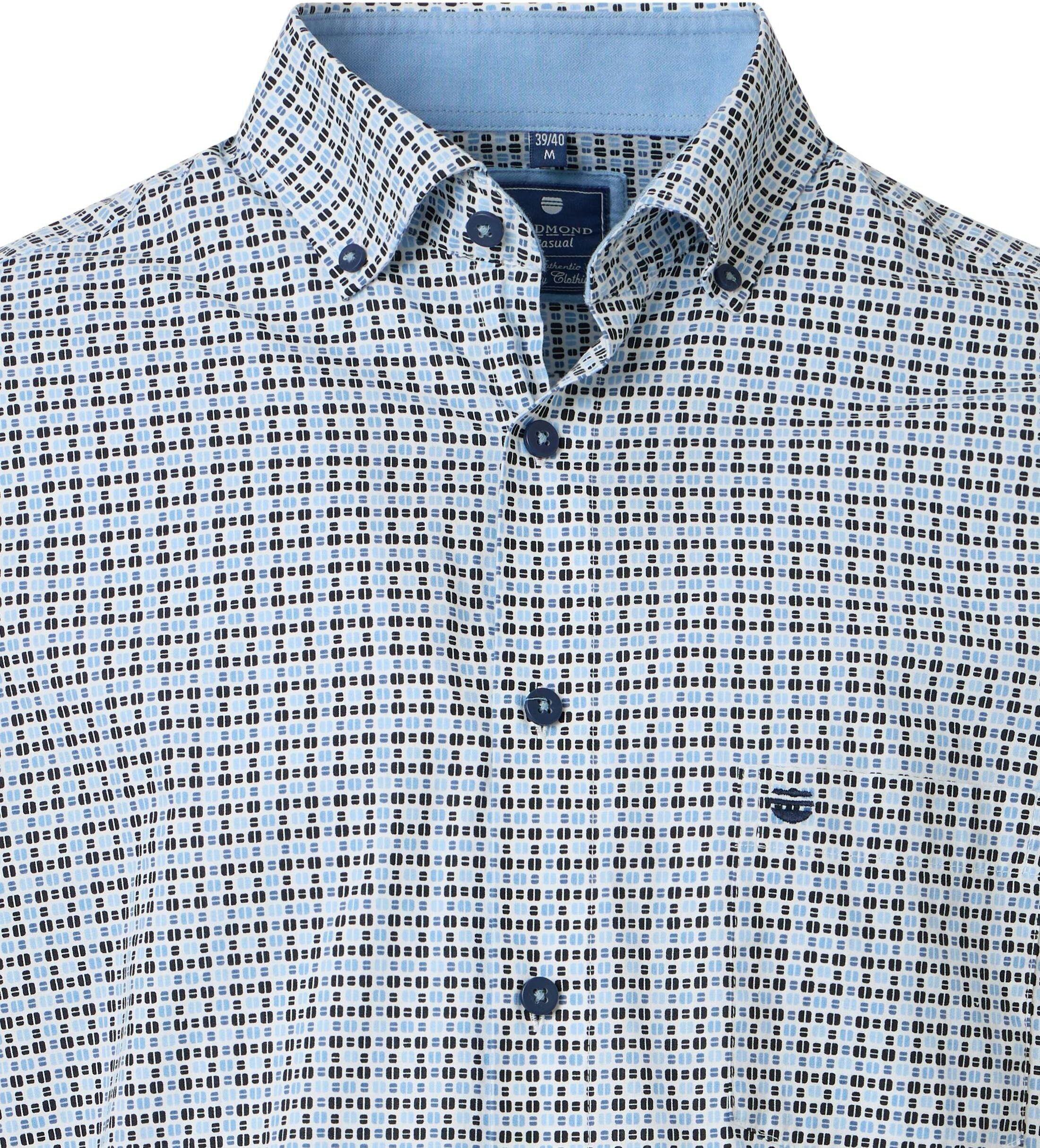 Redmond modern fit overhemd, popeline, wit, lichtblauw, zwart dessin