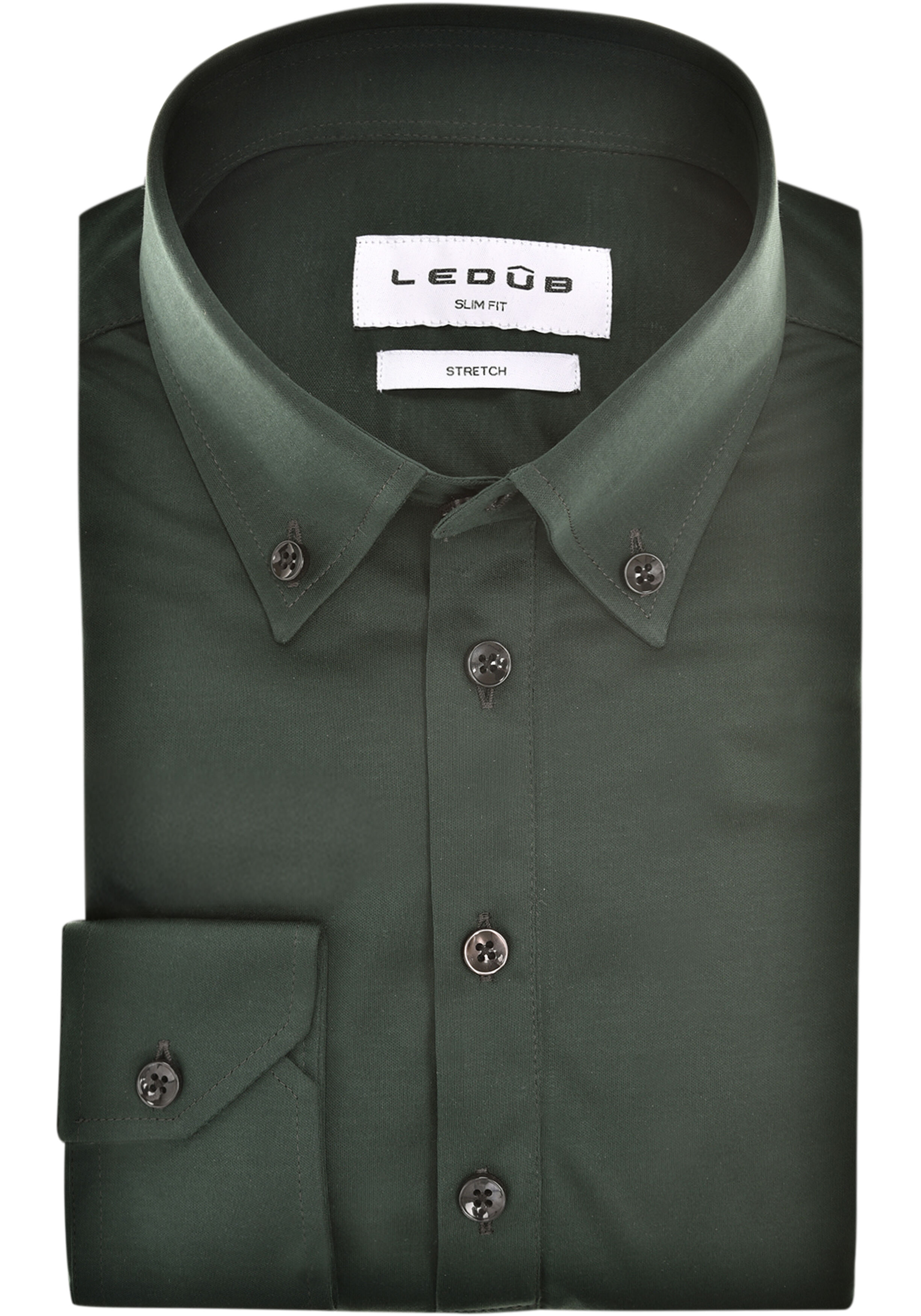 Ledub slim fit polo overhemd, tricot, jersey, donkergroen