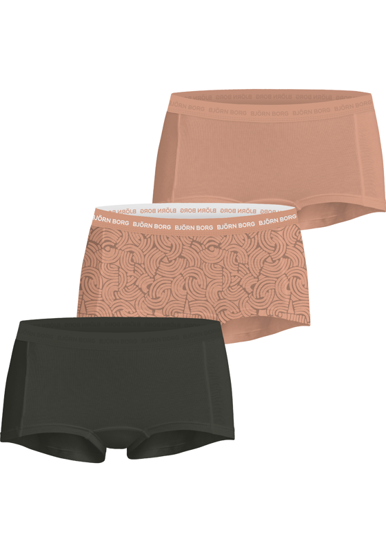 Bjorn Borg dames Core minishorts, boxers korte pijpen (3-pack), roze, print, grijs Bjorn Borg dames Core minishorts, boxers korte pijpen (3-pack), roze, print, grijs