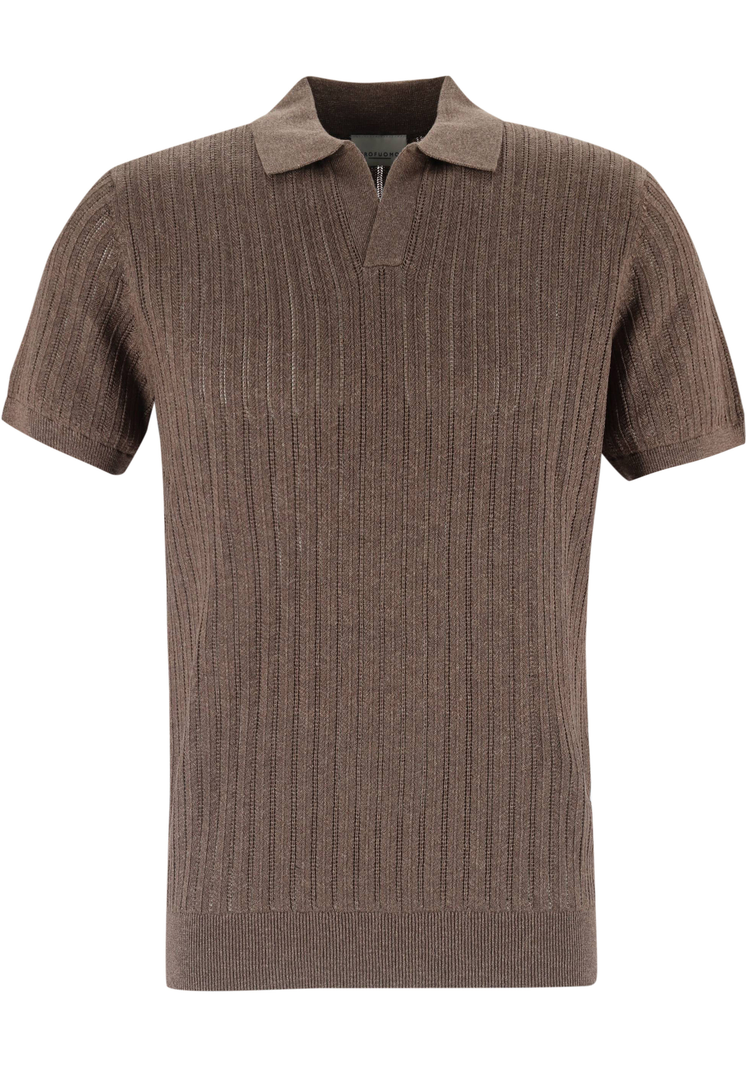 Profuomo slim fit heren polo, bruin