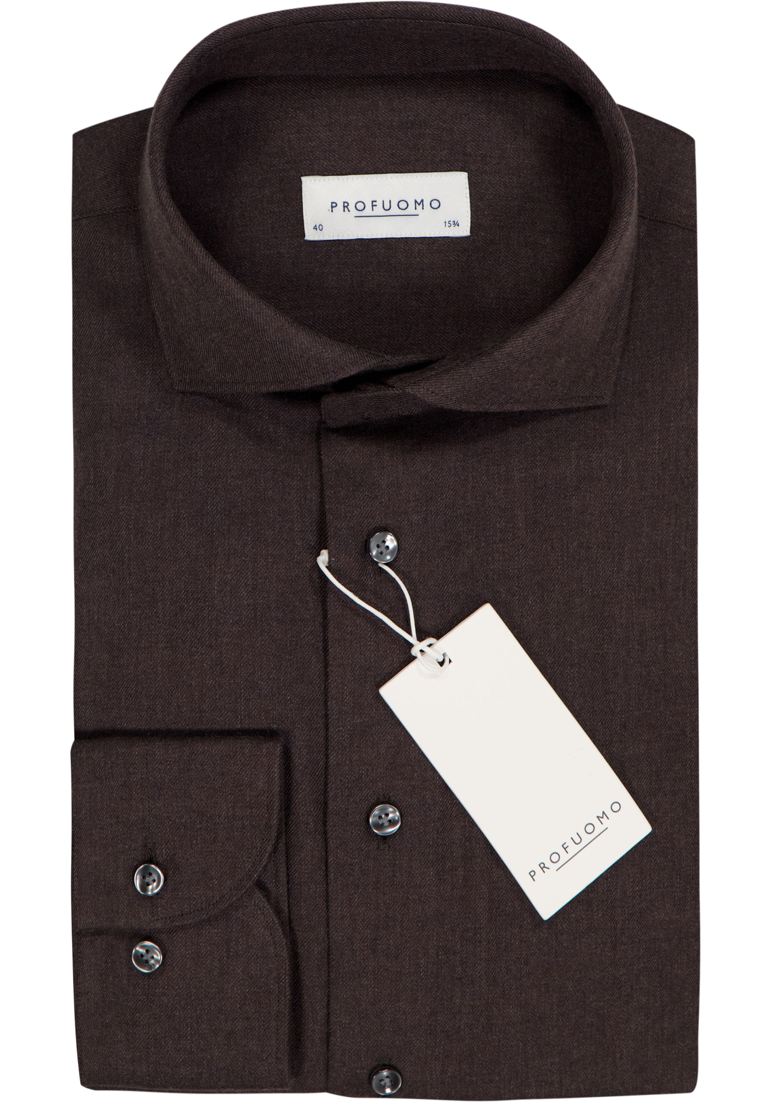Profuomo slim fit heren overhemd, flanel, bruin