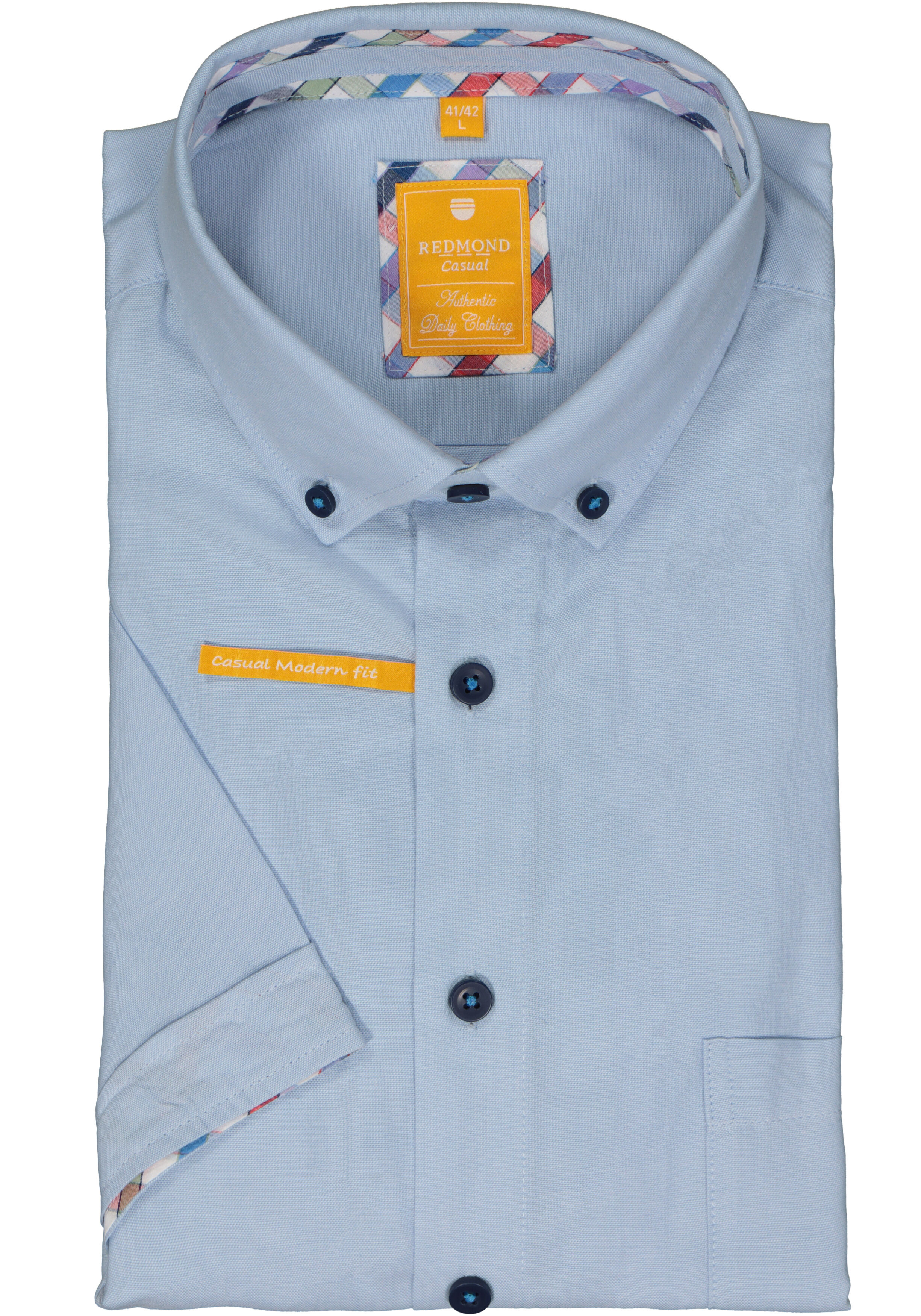 Redmond modern fit overhemd, korte mouw, Oxford, blauw
