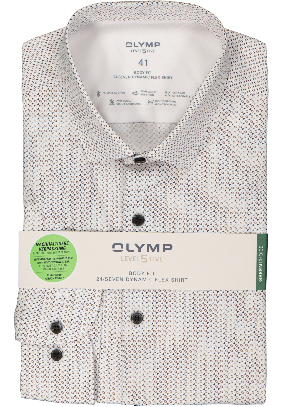 2-4066425586181_olymp-overhemd_HR OLYMP 24/7 Level 5 body fit overhemd, popeline, wit met beige en donkerblauw dessin