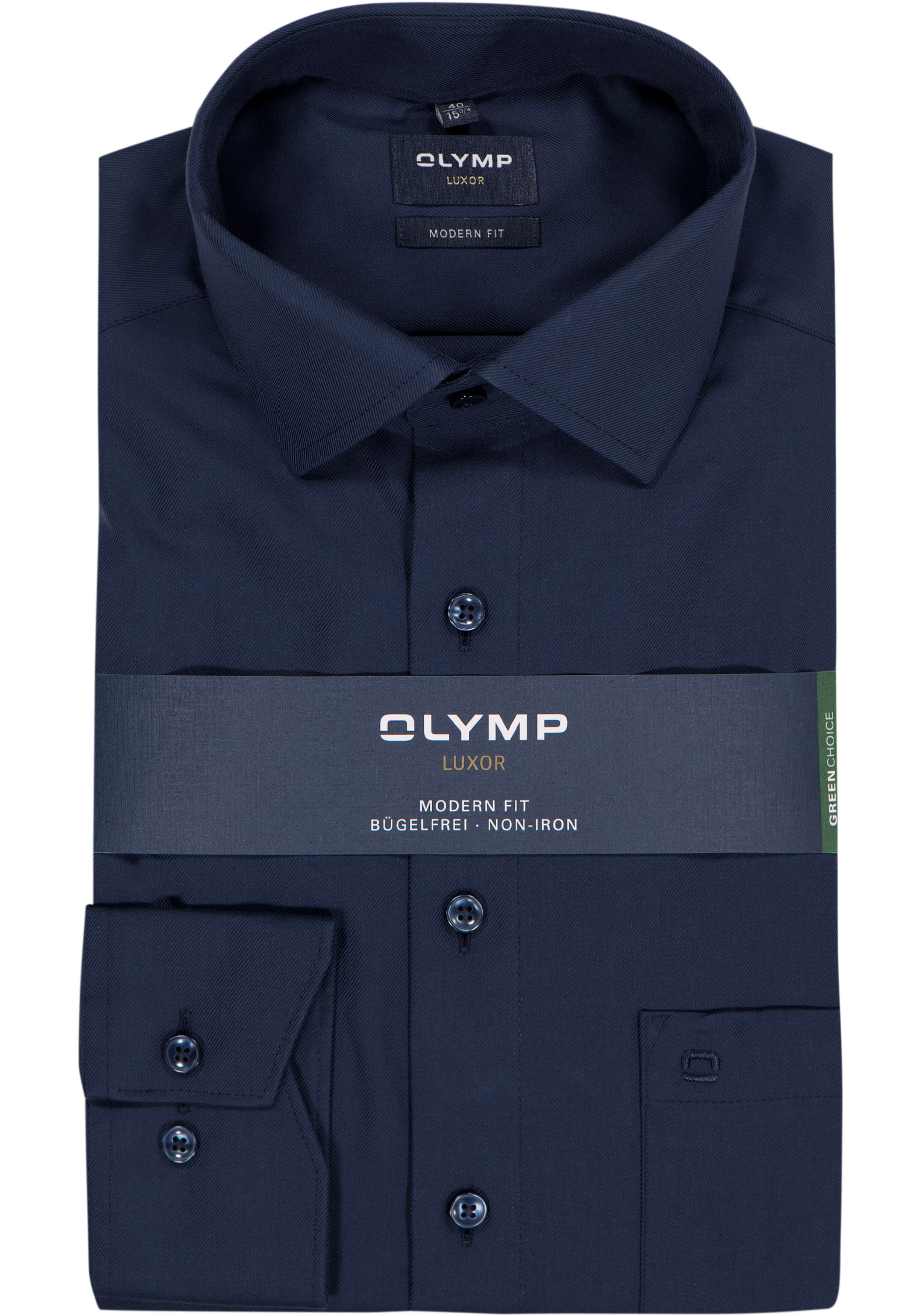 OLYMP Luxor modern fit overhemd, nachtblauw twill