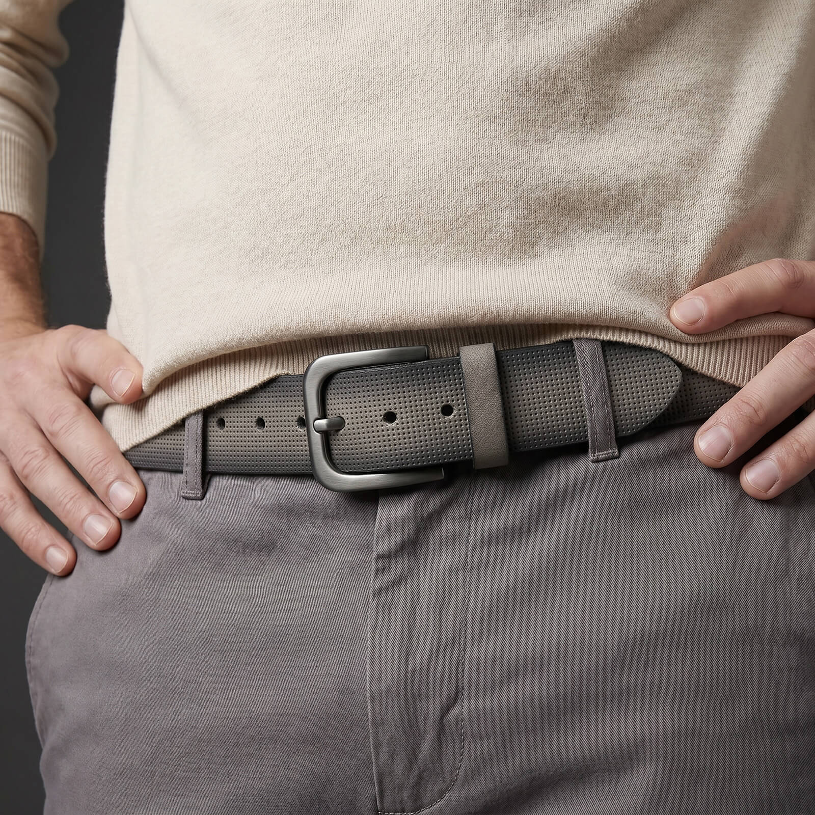 LINDENMANN leren heren riem, grijs