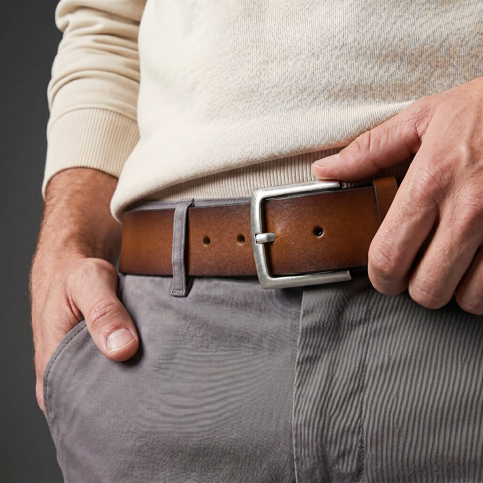 LINDENMANN leren heren riem, cognac
